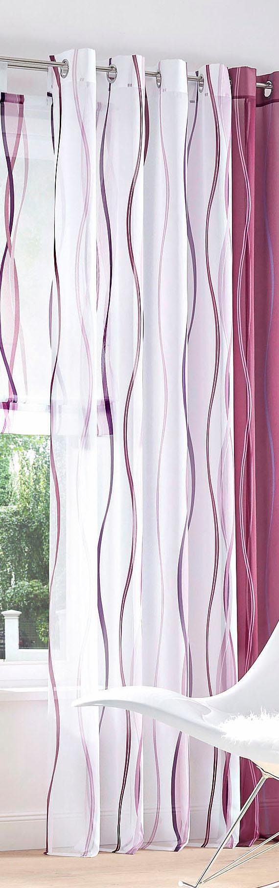 my home Gordijn Dimona set van 2, transparant, voile, polyester, golven (2 stuks)