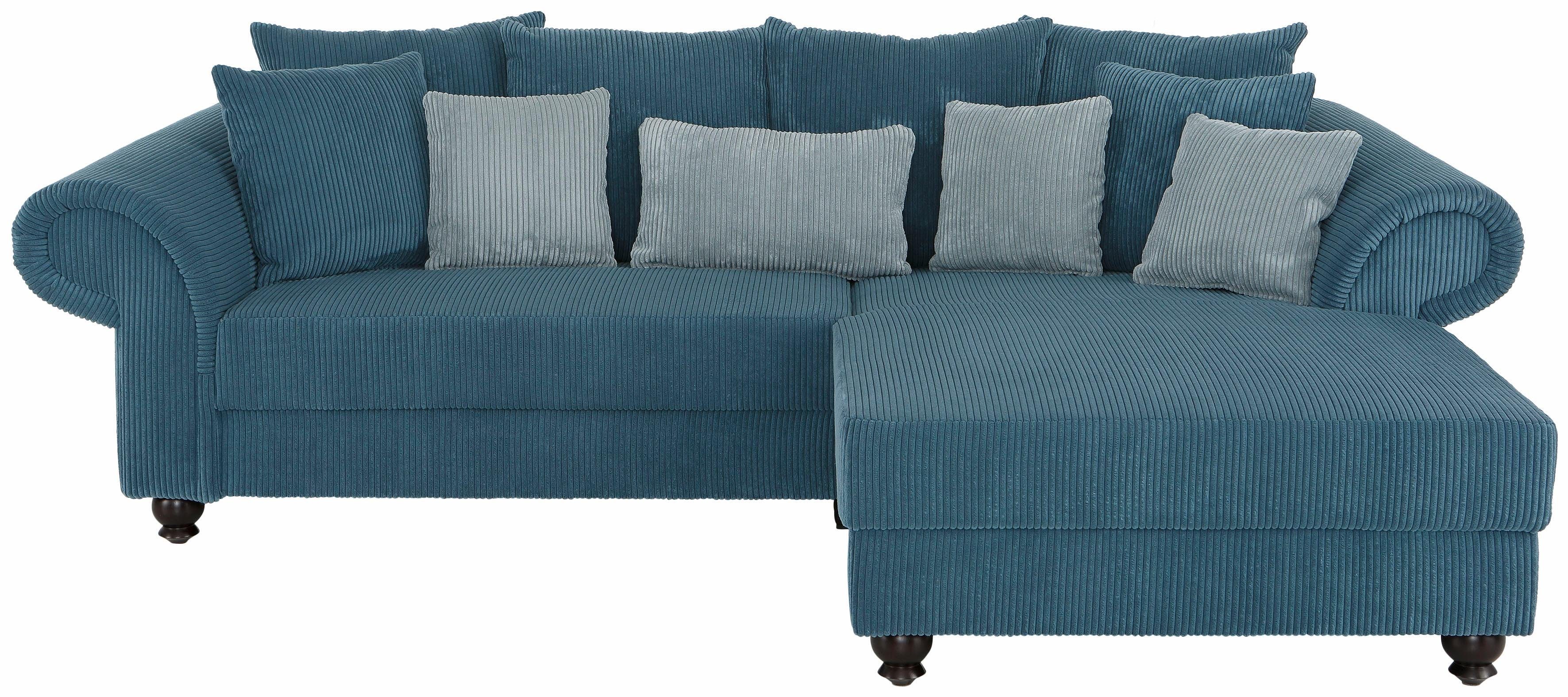 Home affaire Hoekbank King George King Henry, L-vorm met binnenvering, in casual bekleding en vele kussens