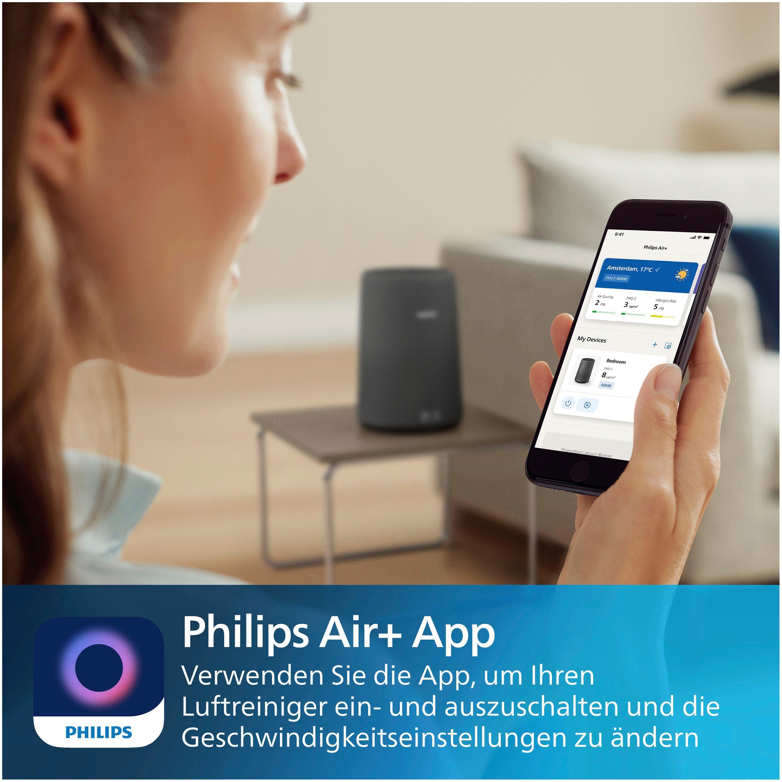 Philips Luchtreiniger AC0850/11 800 Series Voor- HEPA- en actieve koolstoffilter, met app-verbinding