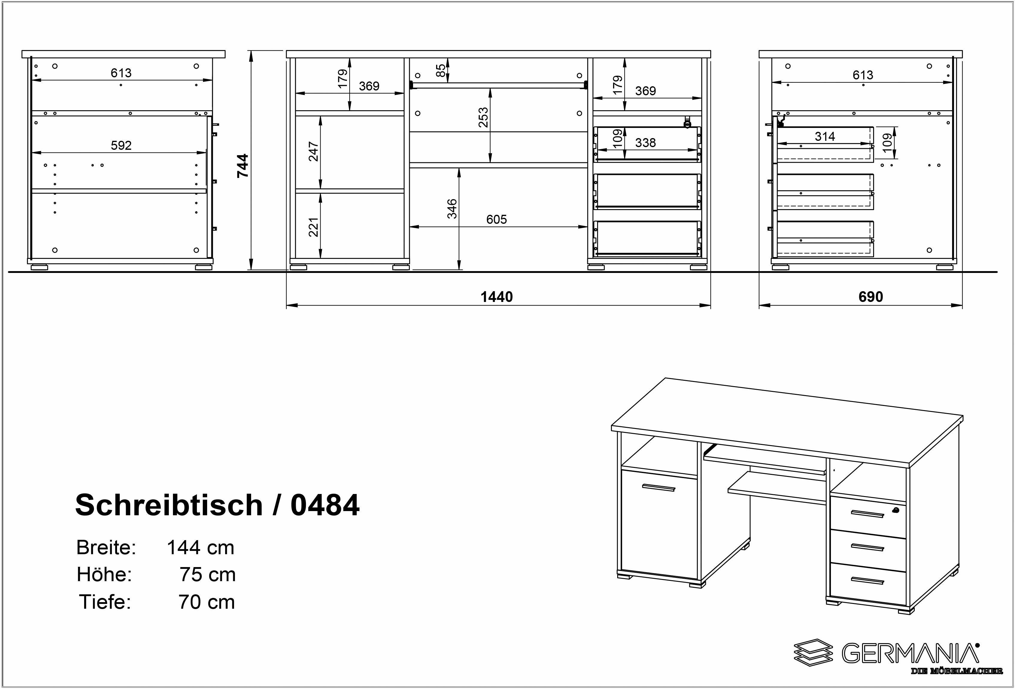 GERMANIA Pc-bureau 0484 Bureau met uittrekplank voor het toetsenbord & afsluitbare lade, 145 cm breed