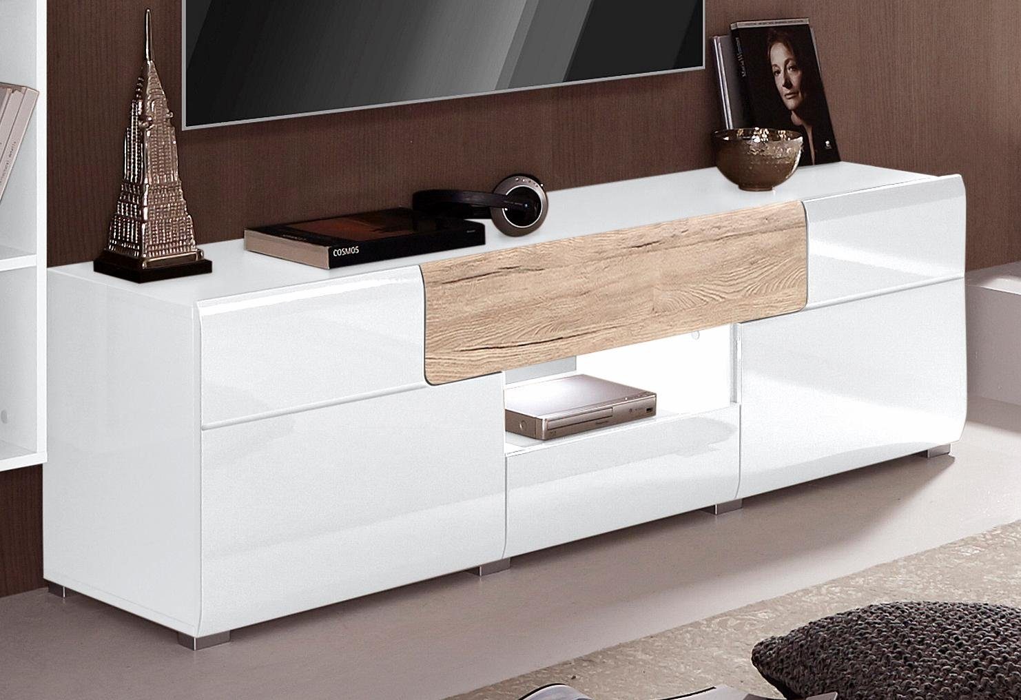 inosign tv-meubel toledo,breite 159cm, trendige tv-schrank mit dekorative fraesungen breedte 159 cm wit