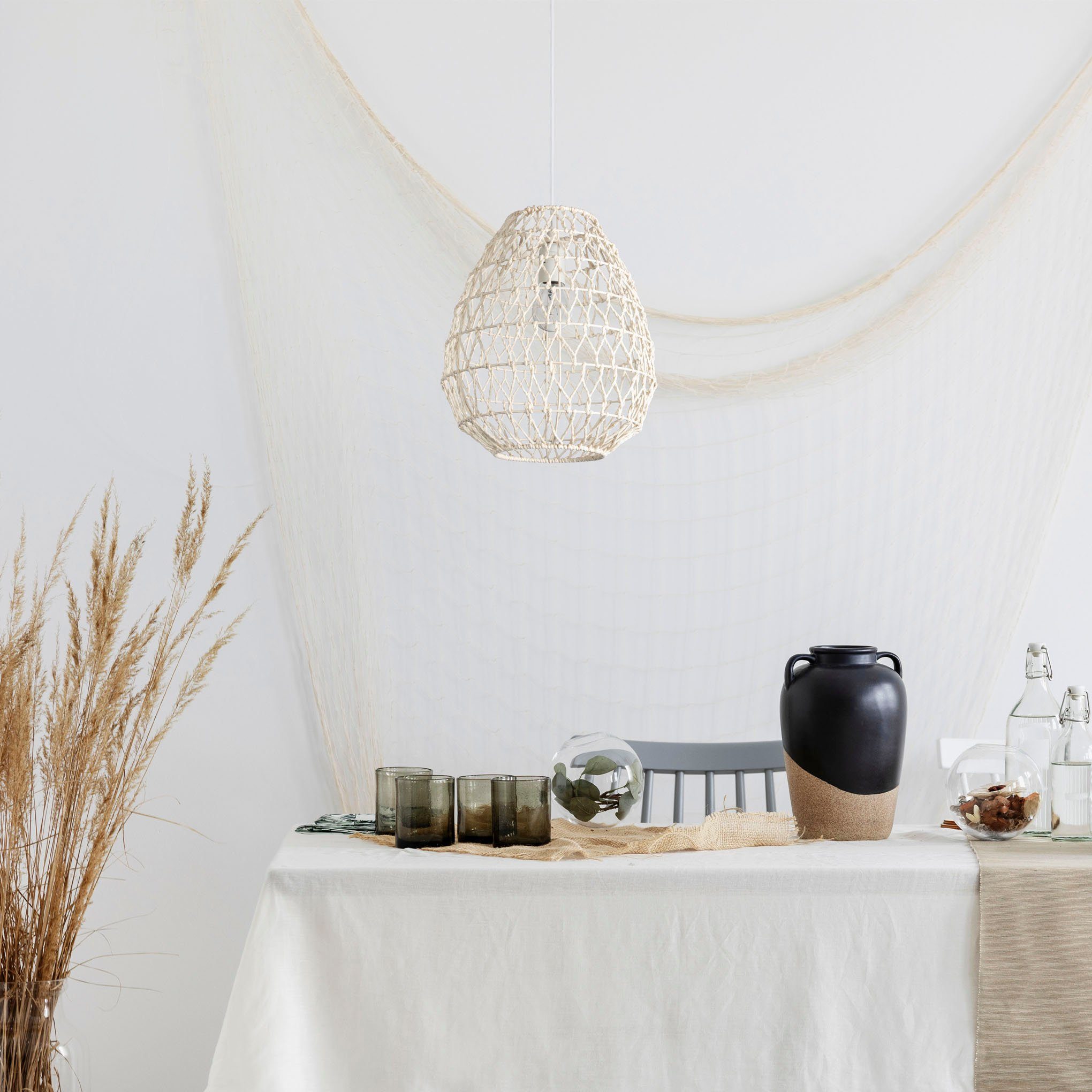 Paco Home Hanglamp KAGEEG Rattan look Boho eetkamerlamp E27 Skandi
