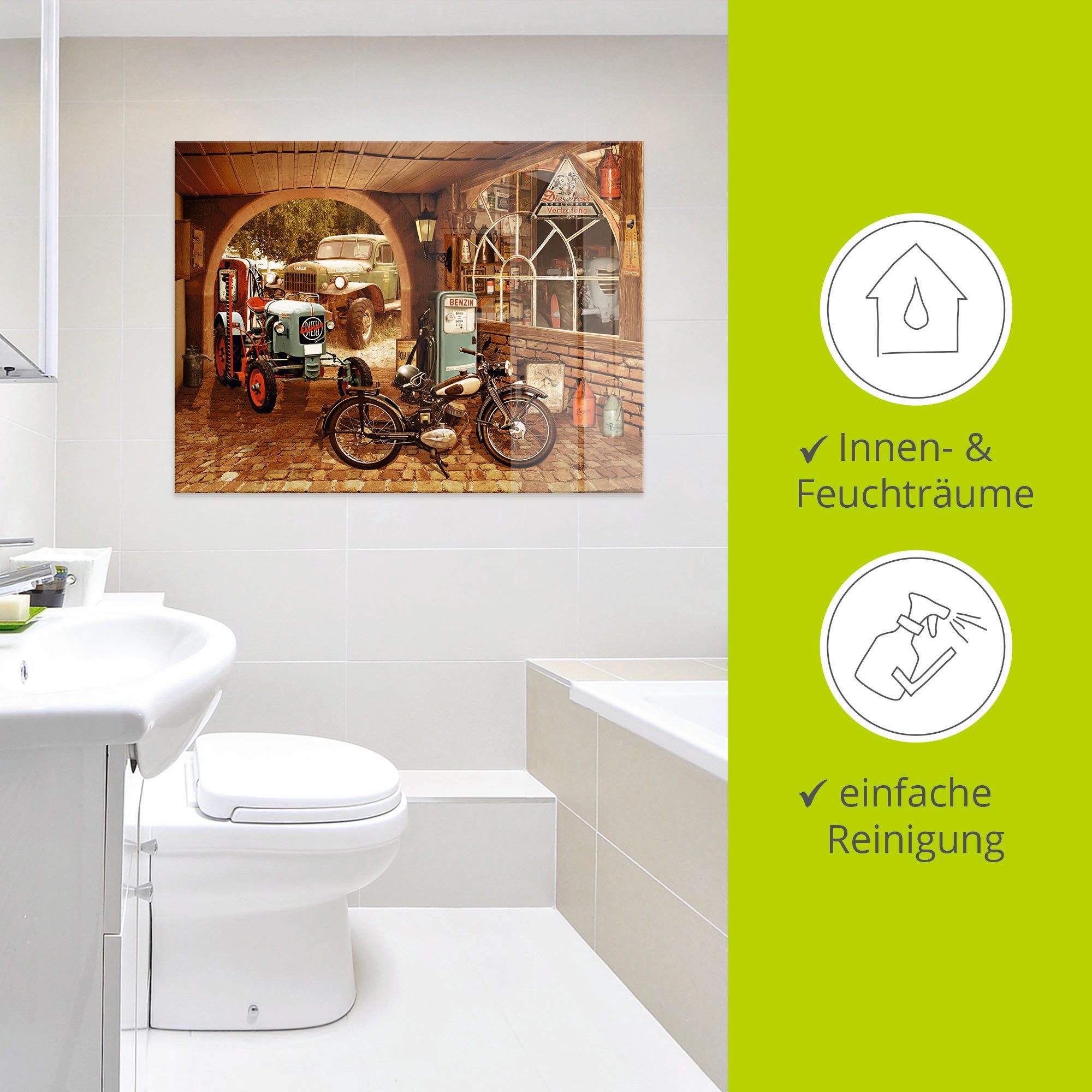 Artland Print op glas Werkplaats met tractor en motor