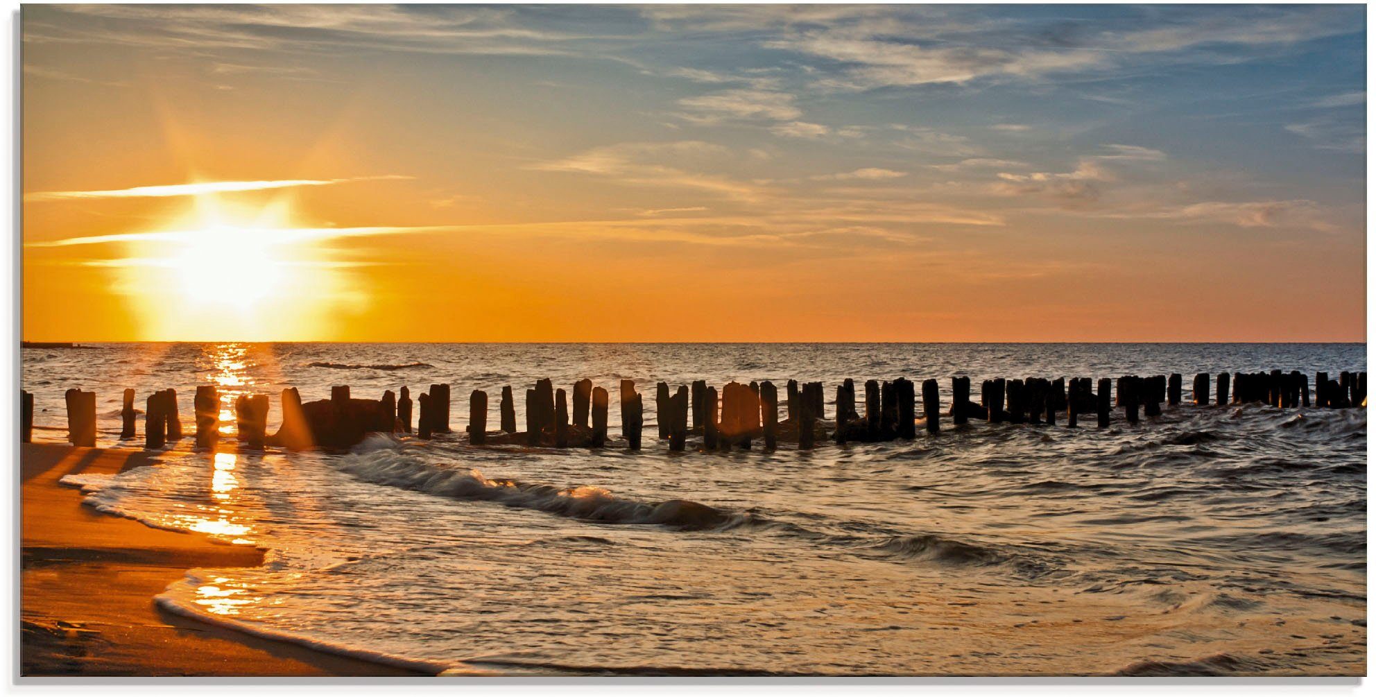 Artland print op glas Schöner Sonnenuntergang am Strand