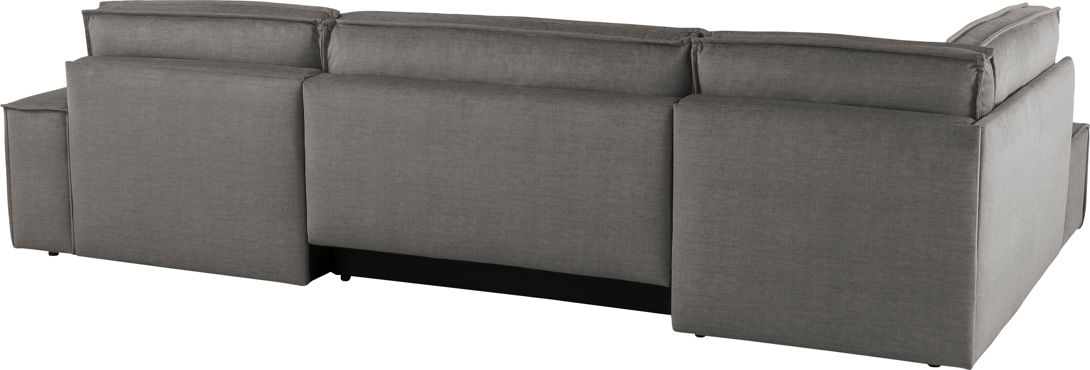 Home affaire Zithoek SHERWOOD 329 cm, U-vorm, slaapbank, Slaapfunctie met bedkist (194x139 cm), cord, vintage, fluweel