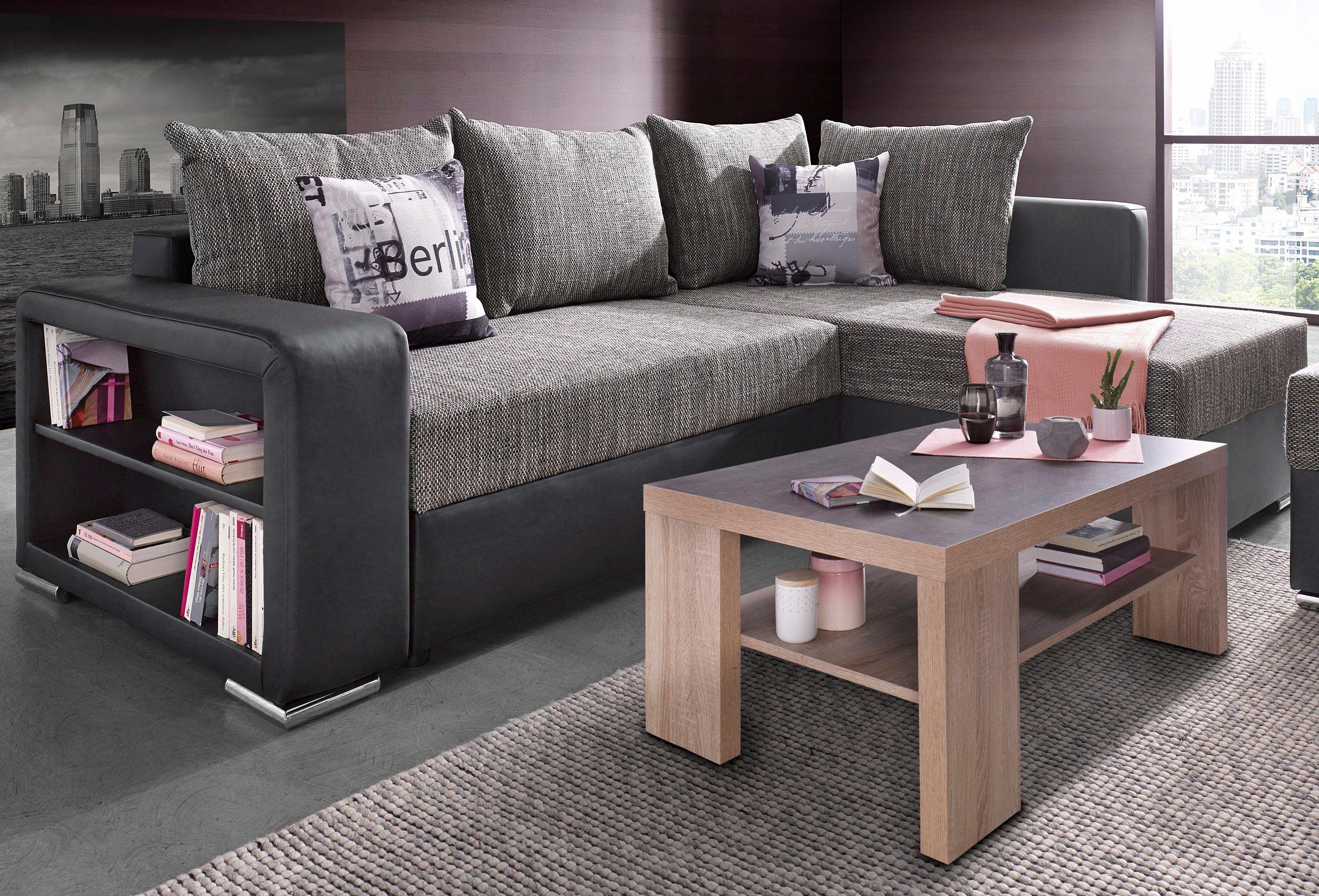 COLLECTION AB Hoekbank John L-vorm met bedfunctie, bedlade en geïntegreerd rek