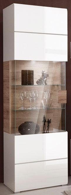 INOSIGN Vitrinekast Toledo, hoogte 204 cm trendy glazen vitrine met decoratieve frezingen Standvitrine zonder verlichting, veel opbergruimte, hoogglans front MDF