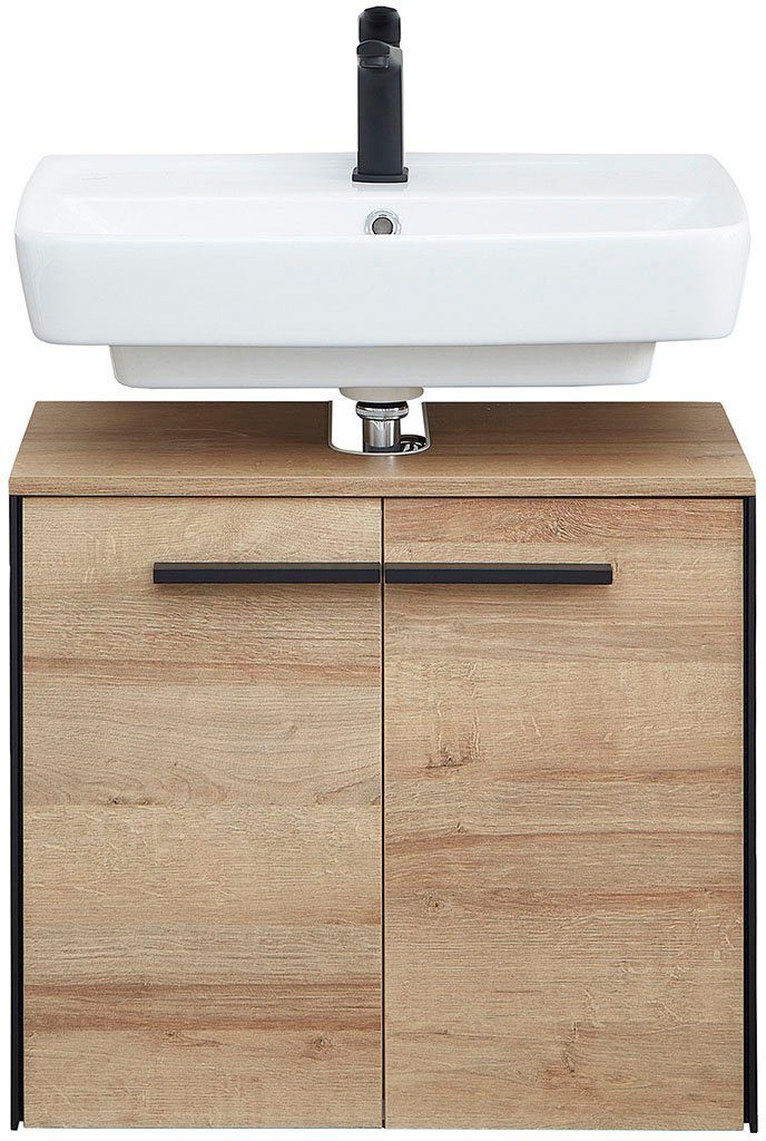 Saphir Badkamerserie Quickset 395 3-delig, wastafelonderkast met led-spiegelkast Middel kast, incl. deurdemper, 6 deuren, 1 lade, badkamer set (4-delig)