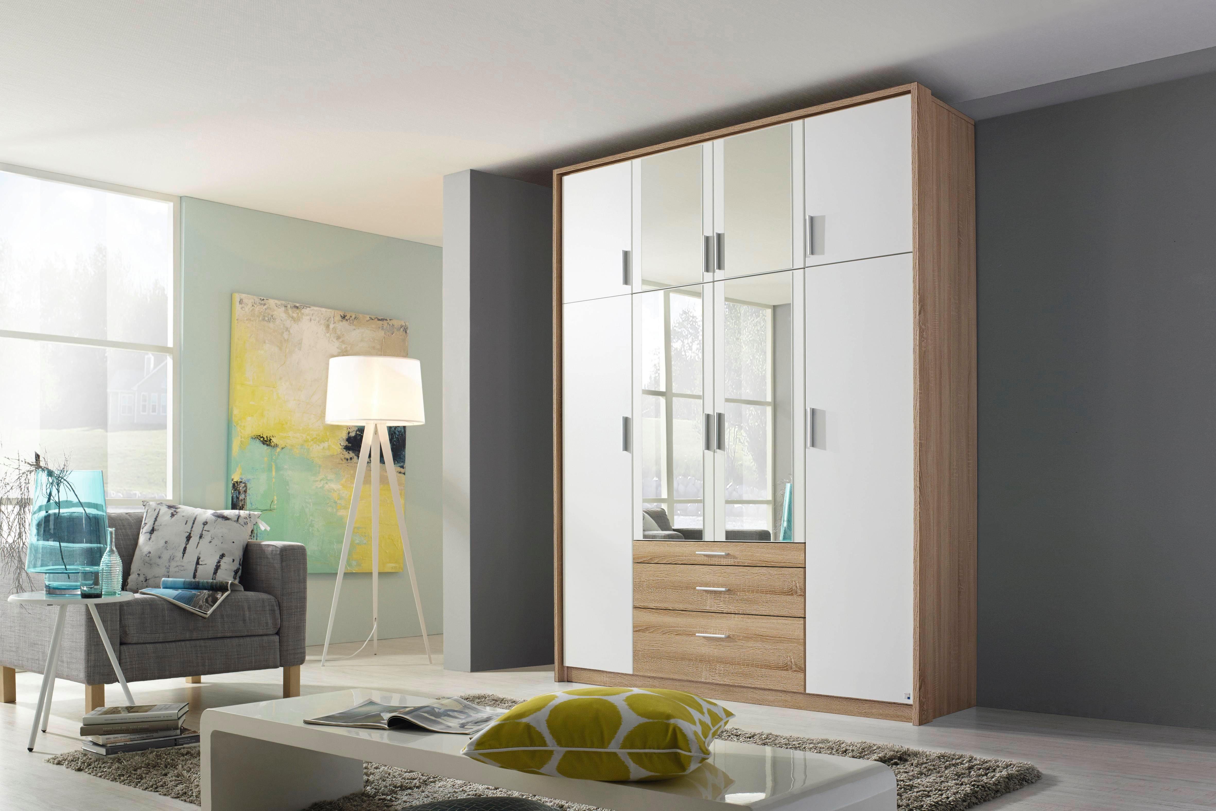 rauch Kledingkast Hildesheim inclusief spiegel, passe-partout en lade met indeling kledingkasten maat 185 cm x 231 cm x 58 cm wit