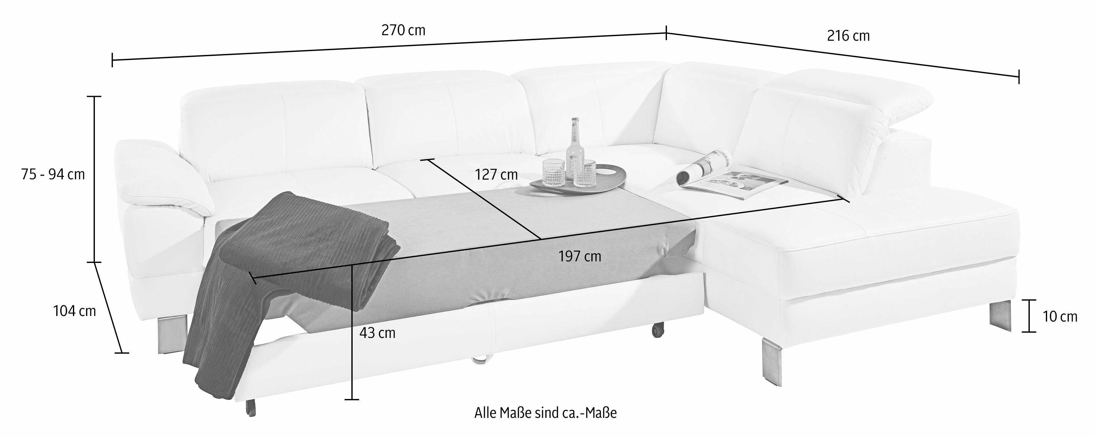 exxpo - sofa fashion Hoekbank Mantua, L-vorm met hoofd- of rugverstelling, bedfunctie en bedlade