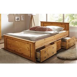home affaire massief houten ledikant hugo bed met opbergruimte van massief grenen beige