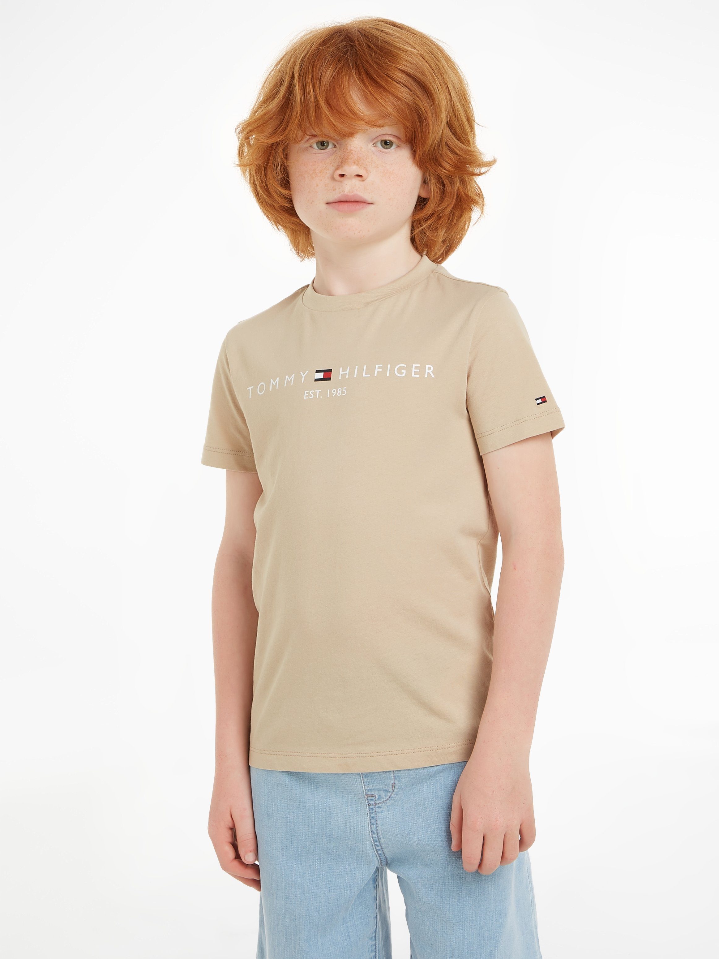 Tommy Hilfiger T-shirt met logo beige Katoen Ronde hals 116