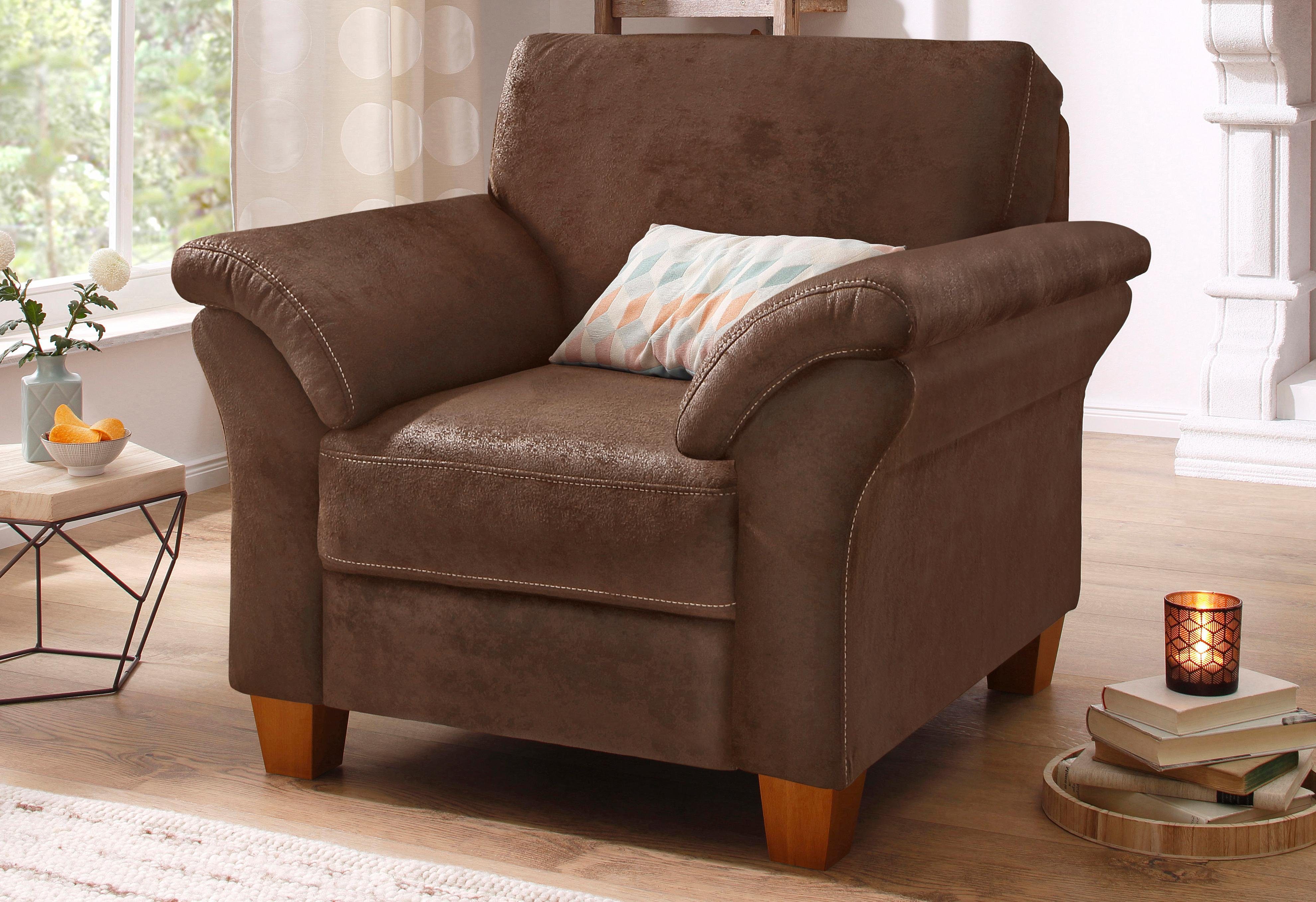 Home affaire Fauteuil Borkum met binnenvering fauteuils maat Microvezel MELROSE bruin