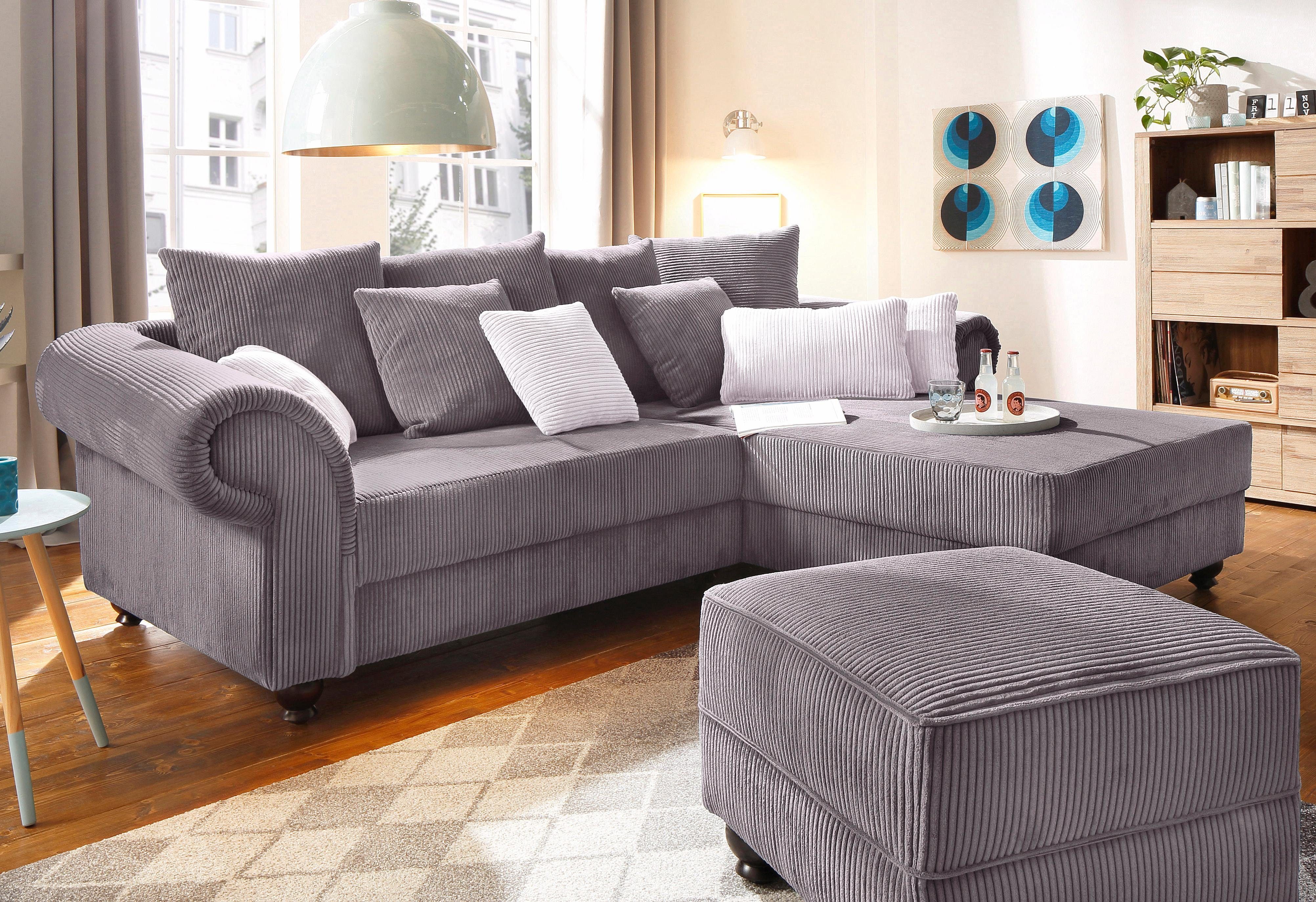 Home affaire Hoekbank King George King Henry, L-vorm met binnenvering, in casual bekleding en vele kussens