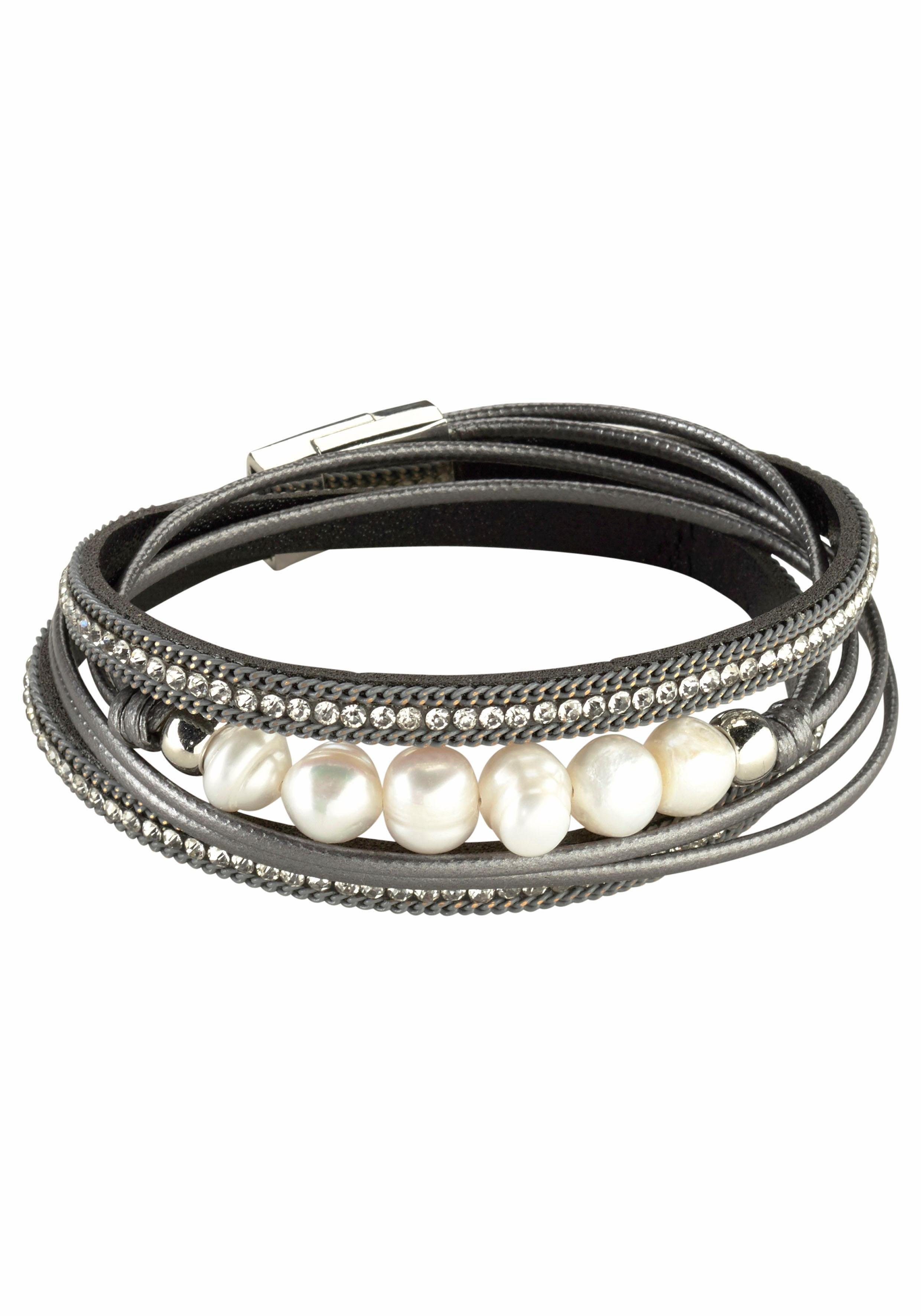Firetti Armband In wikkel-look, trendy met strasssteen - met wasparel (1-delig) dames armbanden grijs