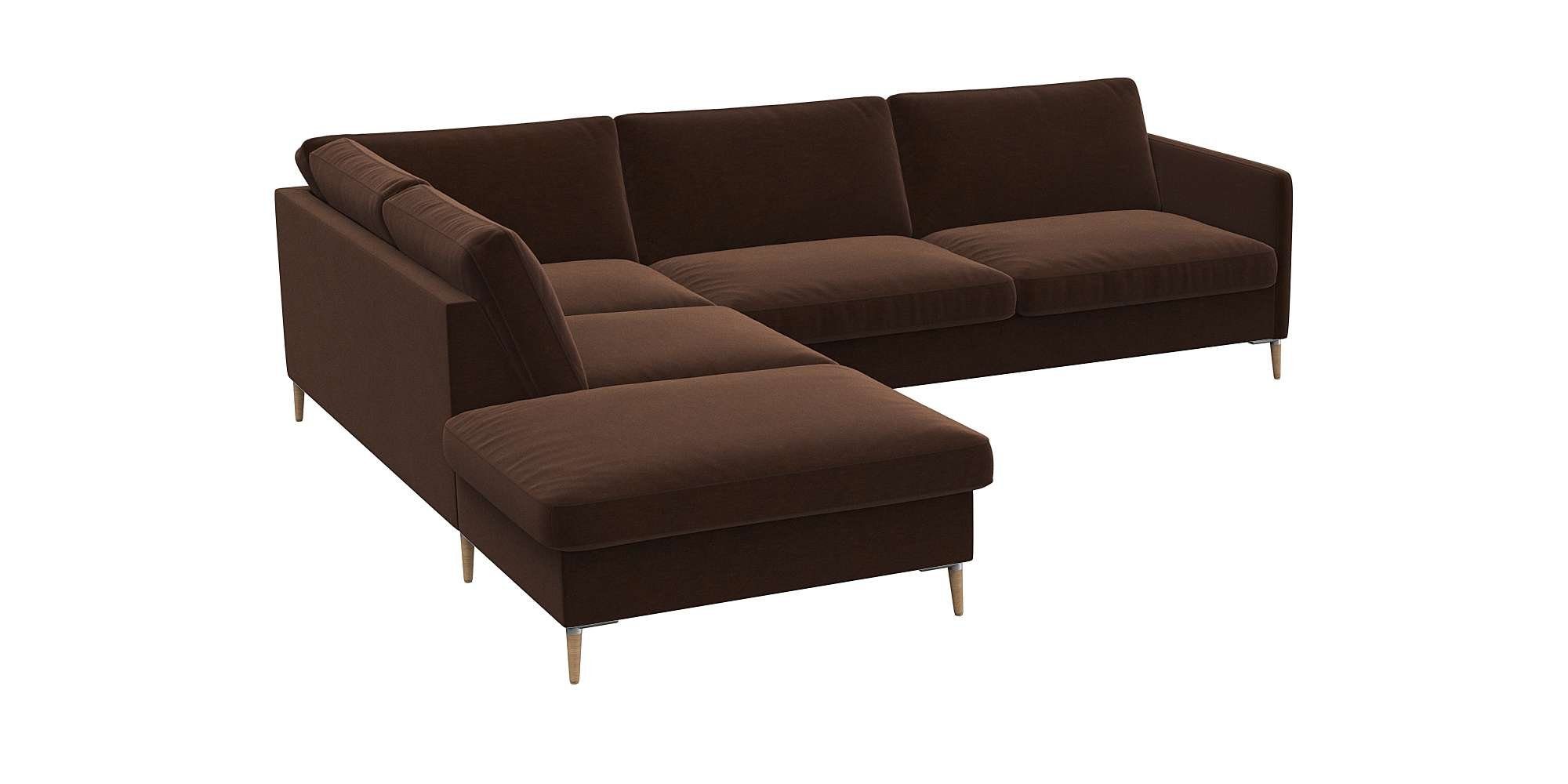 FLEXLUX Hoekbank Fiore, L-vorm smalle armleuningen, koudschuim, aluminium + eiken poten