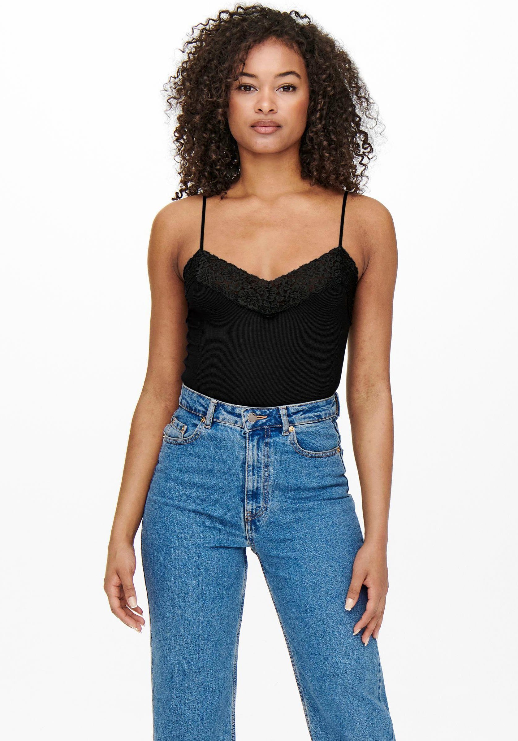 Only Top met spaghettibandjes ONLTILDE RIB LACE SINGLET