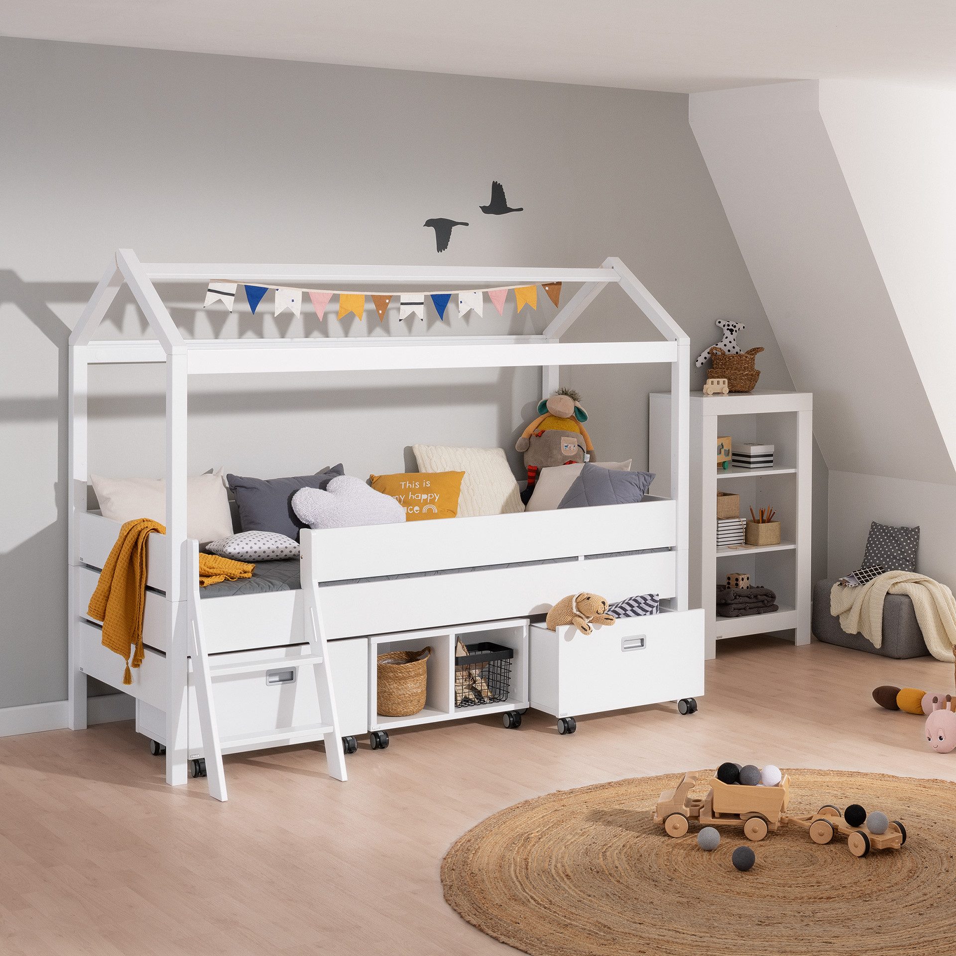 PAIDI Kinderwelten Huisbed TINY HOUSE met valbescherming, individueel aanpasbaar, hoogwaardig afgewerkt