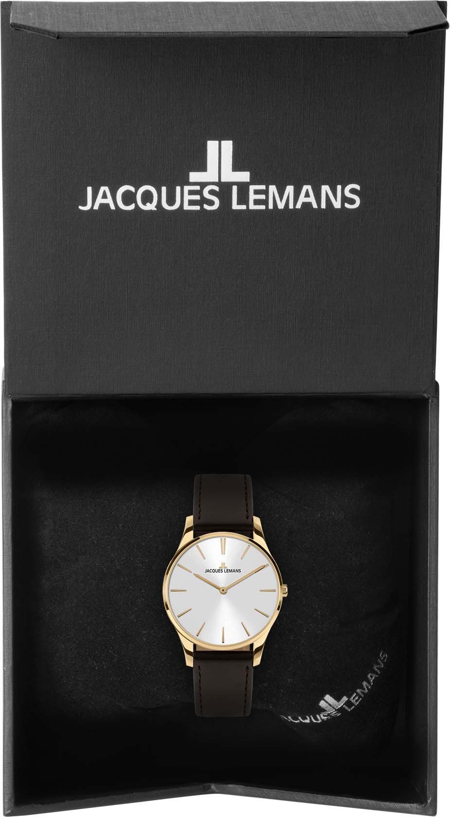 Jacques Lemans Kwartshorloge London, 1-2123F Polshorloge, dameshorloge, gehard crystexglas, leren armband
