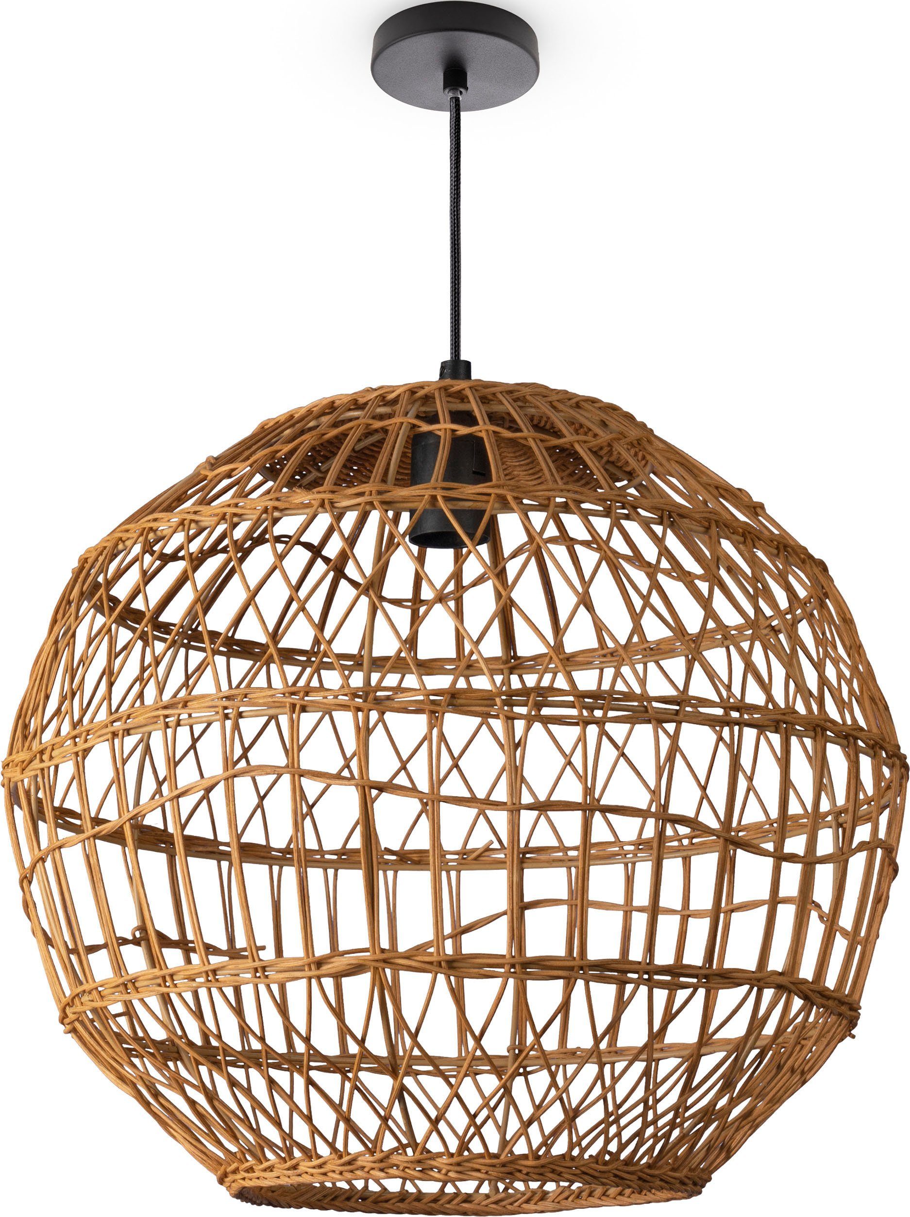 Paco Home Hanglamp Maite Rattan hanglamp mandlamp rond E27 Boho stijl modern woonkamer