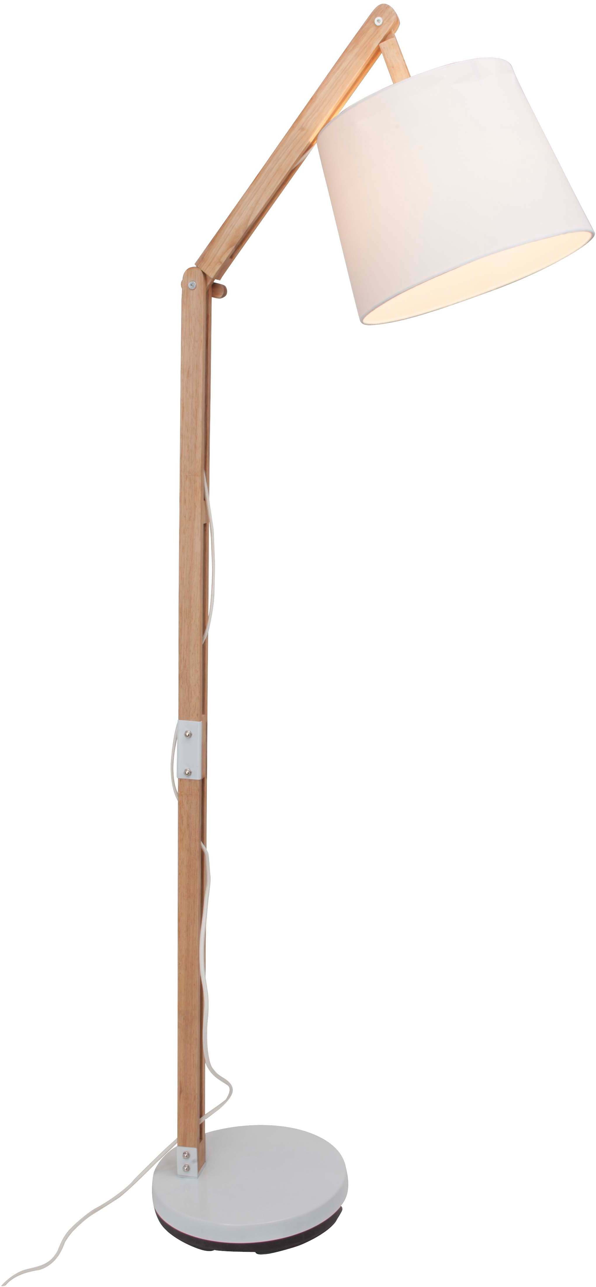 Brilliant Leuchten Staande lamp Carlyn 163 cm hoogte, e27 max. 60 w, met witte stoffen kap, hout / metaal/textiel
