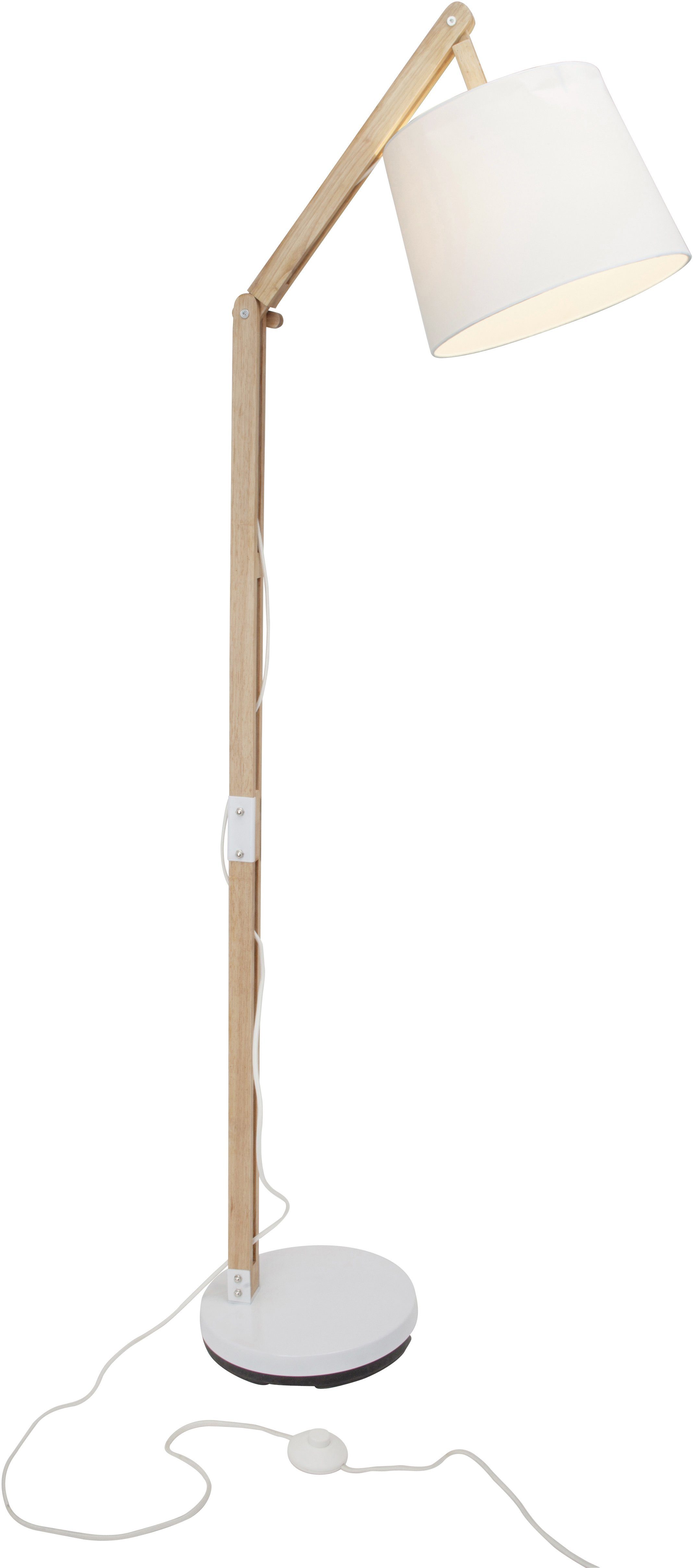 Brilliant Leuchten Staande lamp Carlyn 163 cm hoogte, e27 max. 60 w, met witte stoffen kap, hout / metaal/textiel