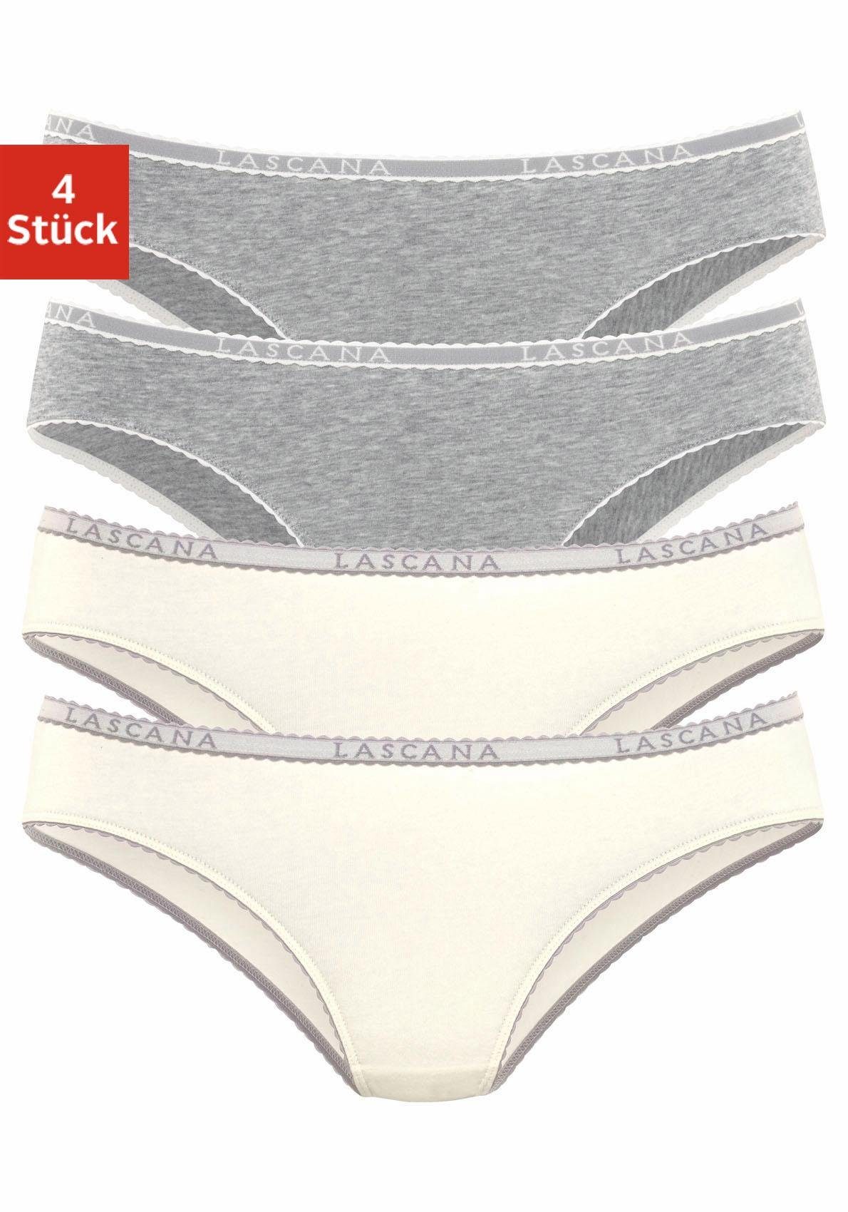 Lascana Slip elastische katoenkwaliteit (4 stuks, Set van 4) dames slips maat 40/42 grijs