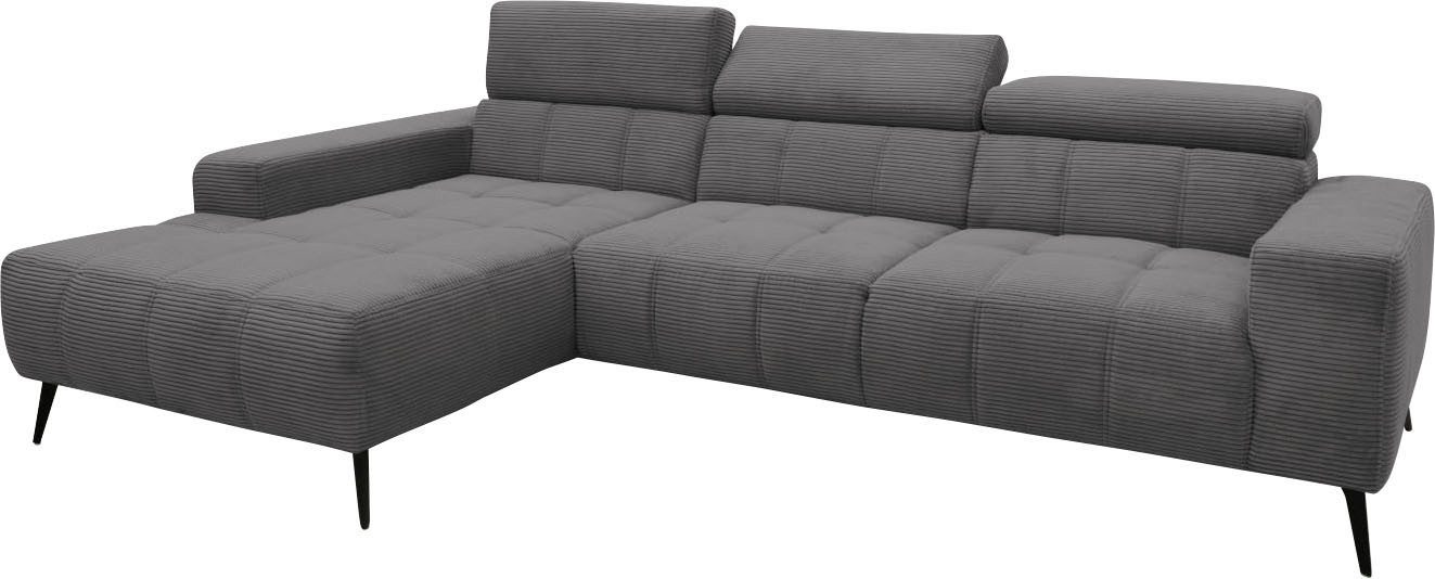 DOMO collection Hoekbank Trento L-vorm, met sledevoet of enkele voet naar keuze met verstelbare hoofdsteun, récamier links/rechts bestelbaar