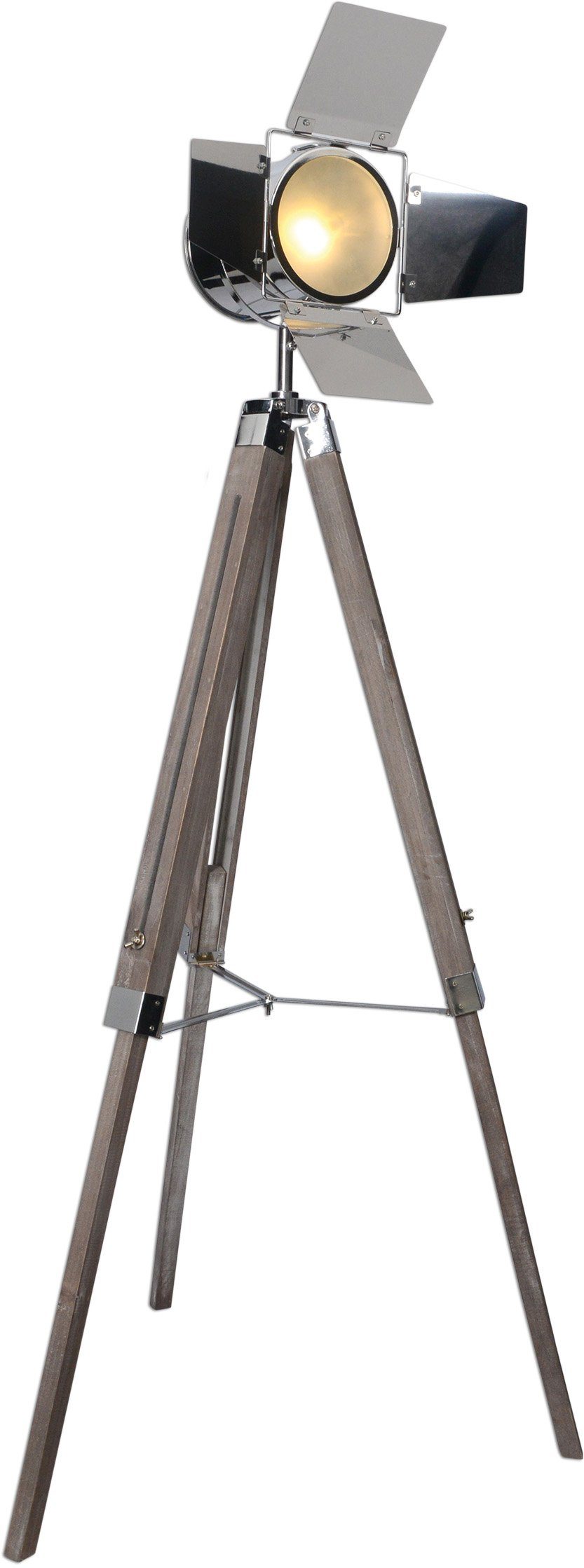 näve Staande lamp Hollywood Staande lamp driepoot van hout, lamp in hoogte verstelbaar, draaibaar
