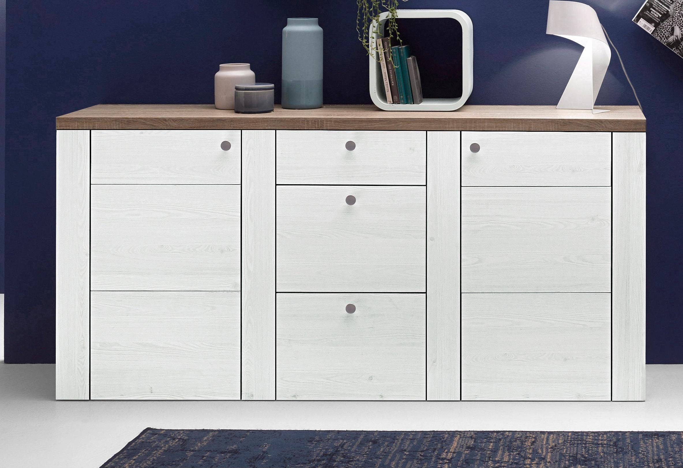 Home affaire Dressoir Larona, tijdloze commode met 2 deuren, 3 lades, deurkast, Hoogte 84 cm, veel opbergruimte, dressoir met decoratieve lijstlook