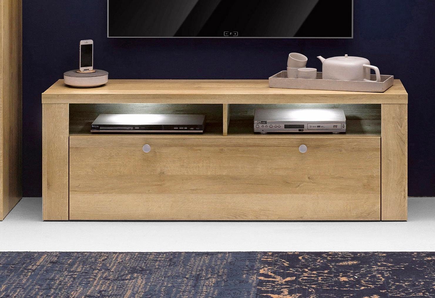 Home affaire Tv-meubel Larona, tijdloos TV-meubel met 1 klep en 2 open vakken Breedte 140 cm, tv-meubel, veel opbergruimte, decoratieve frame-look