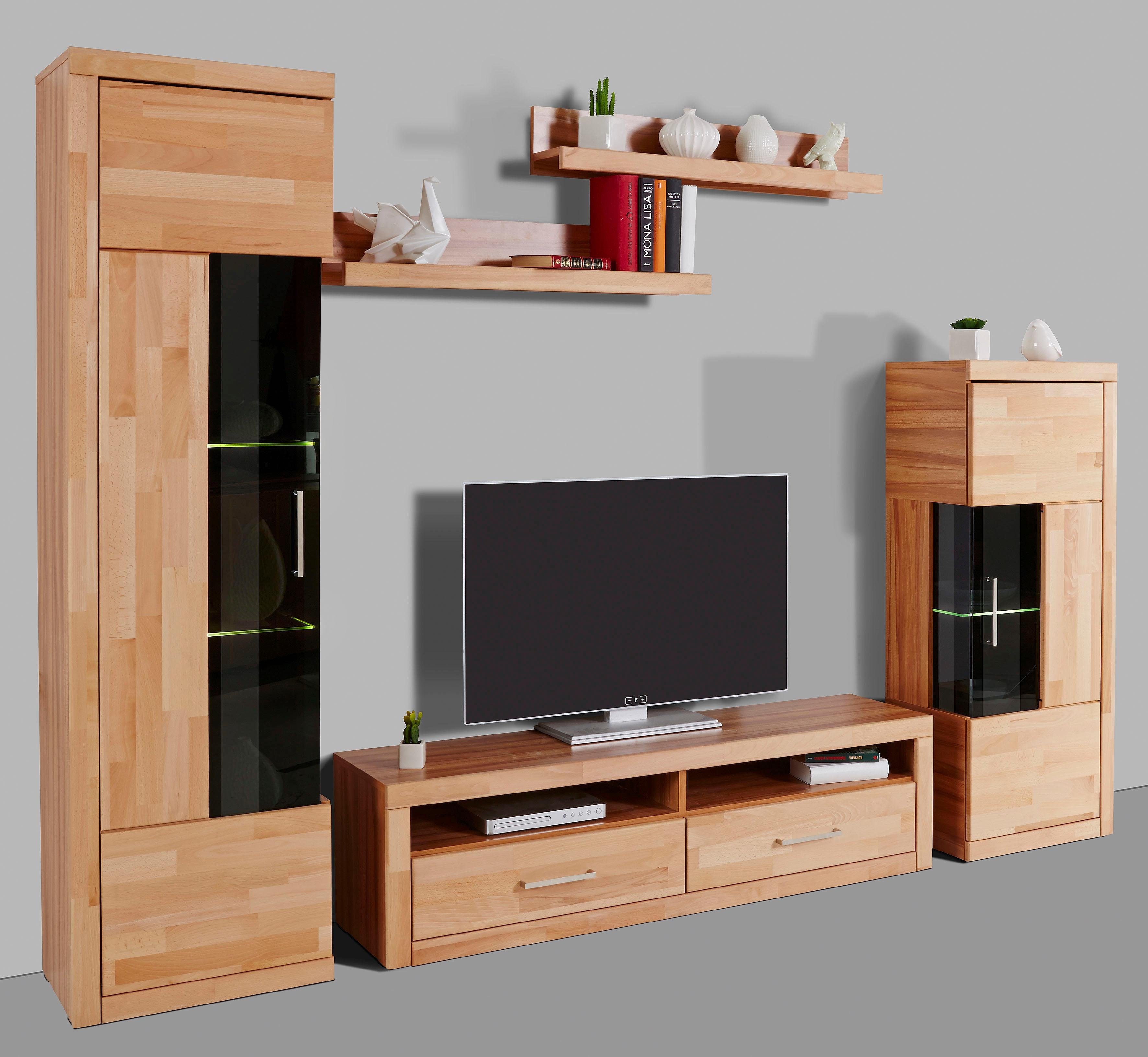 Home affaire Wandmeubel Ribe,Fronten Massivholz,Korpus Holzwekstoff,viel Stauraum gedeeltelijk massief hout (set, 5-delig)