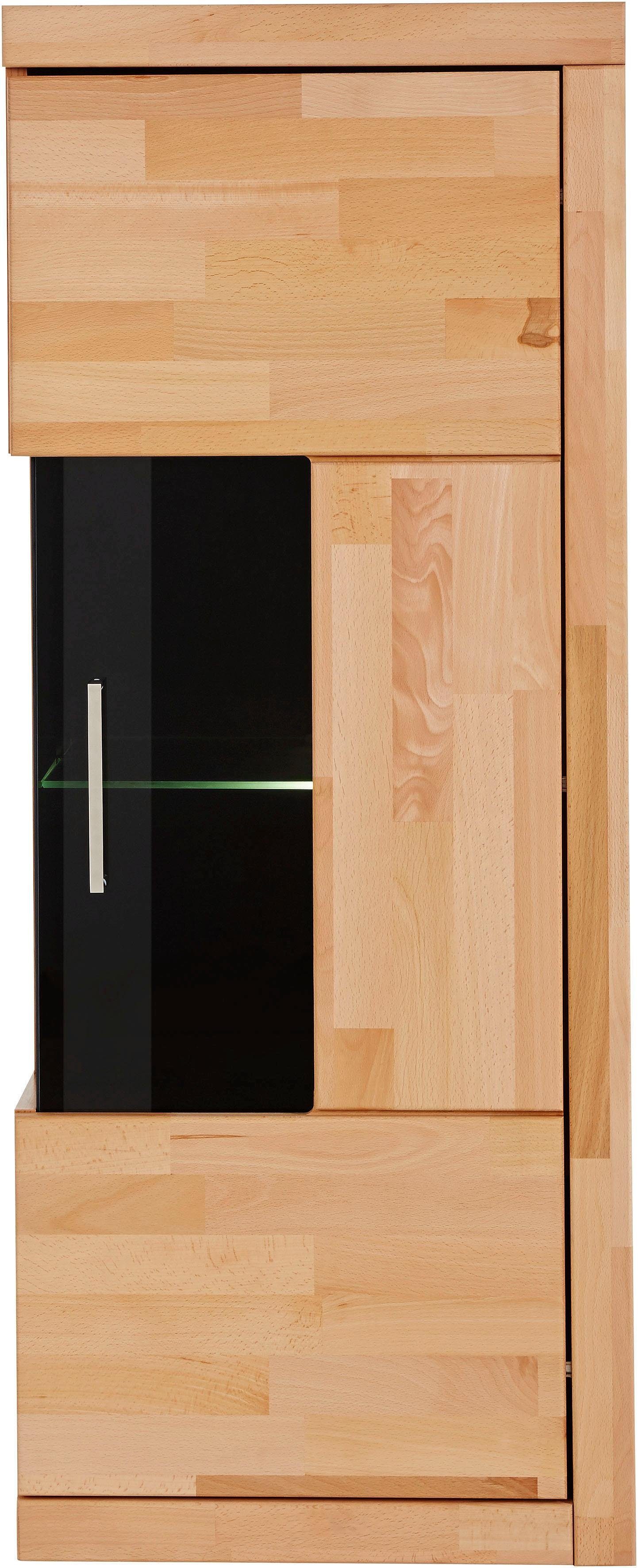 Home affaire Vitrinekast Ribe, 125cm hoog, 4 vakken, 1 glazen plank variabel inzetbaar Massief hout, houtmateriaal, donker gehard glas, metalen handgrepen