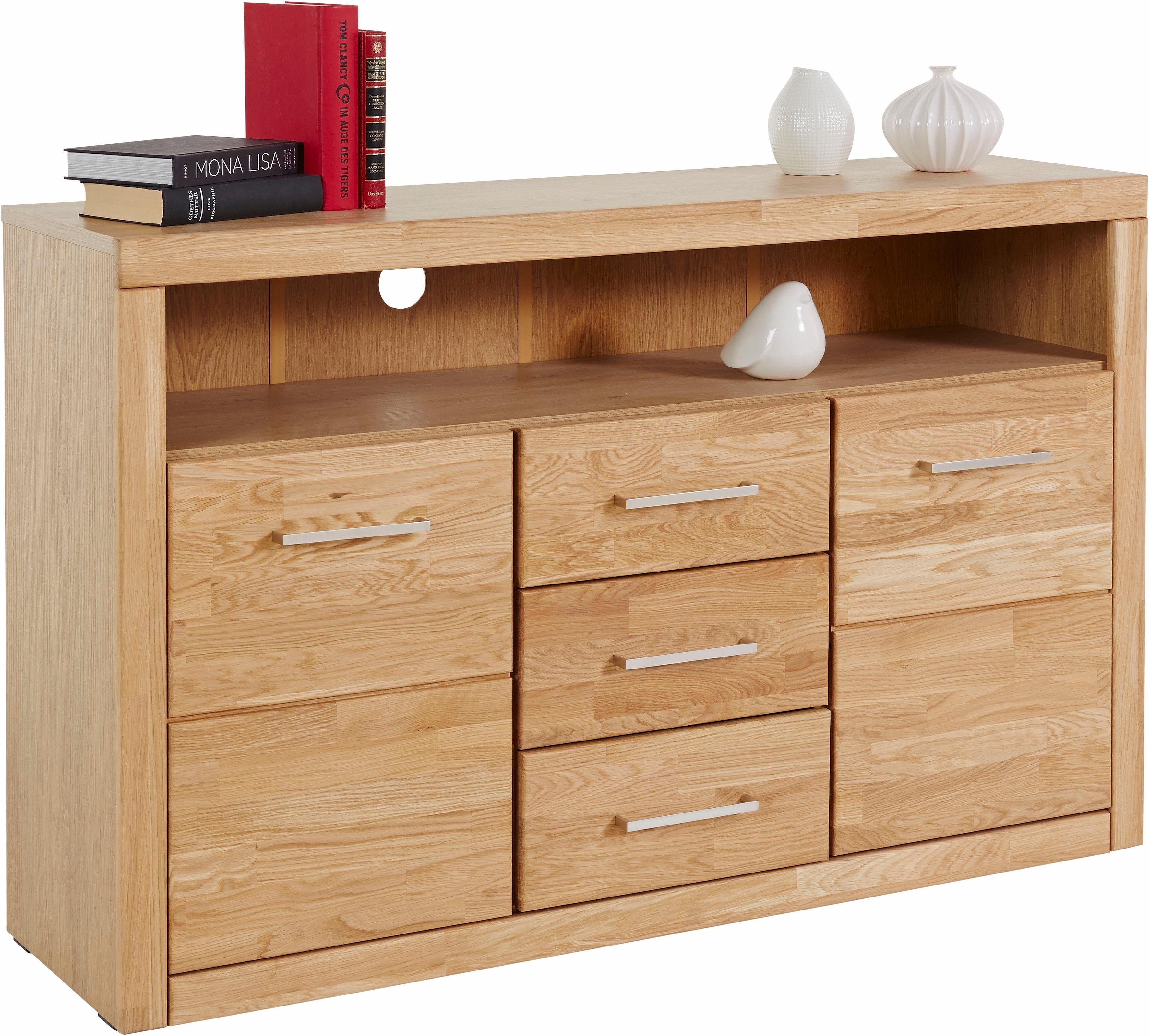 Home affaire Dressoir Ribe, 130cm breed, 80cm hoog, bovenblad massief hout, 6 vakken