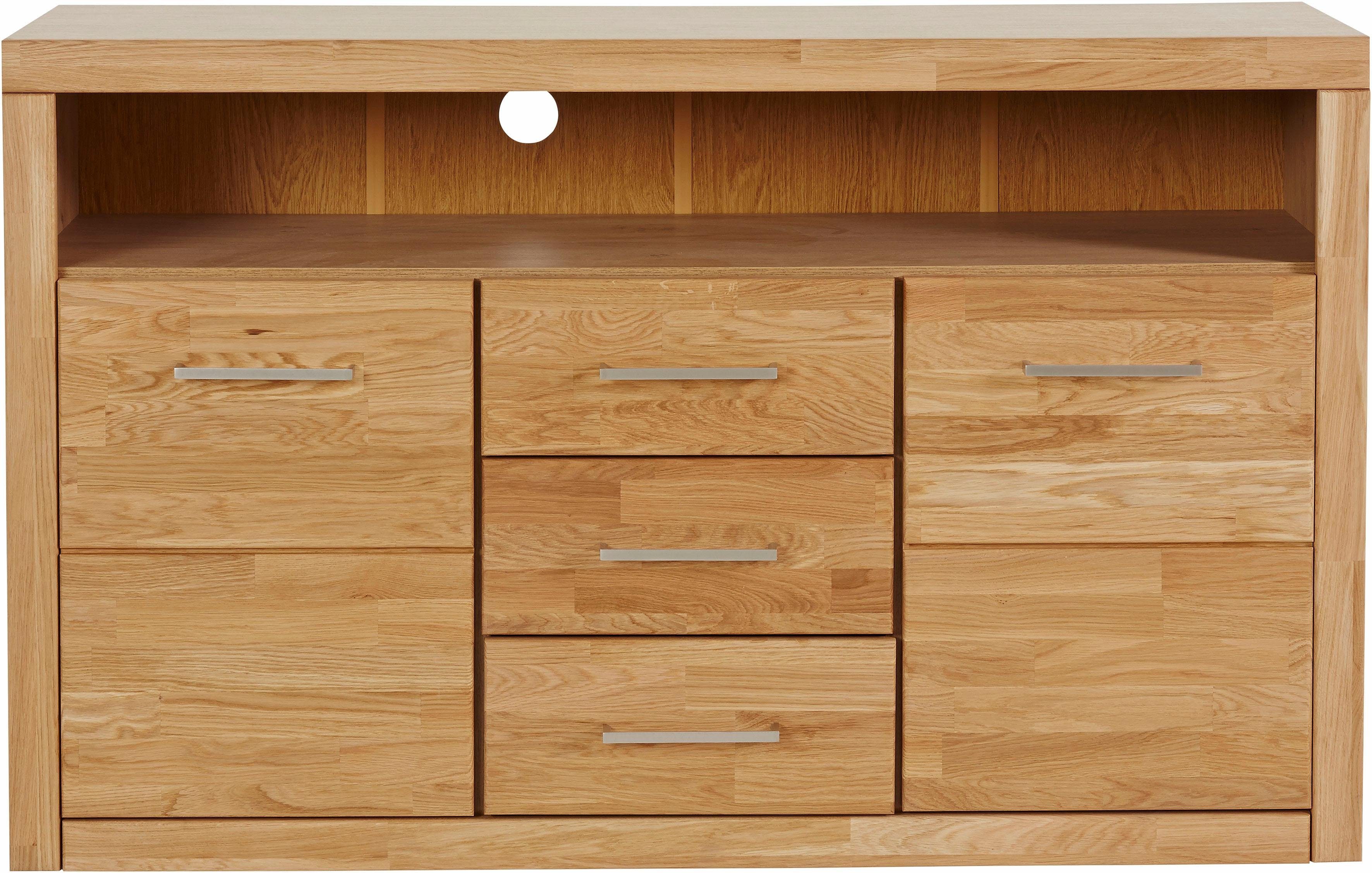 Home affaire Dressoir Ribe, 130cm breed, 80cm hoog, bovenblad massief hout, 6 vakken