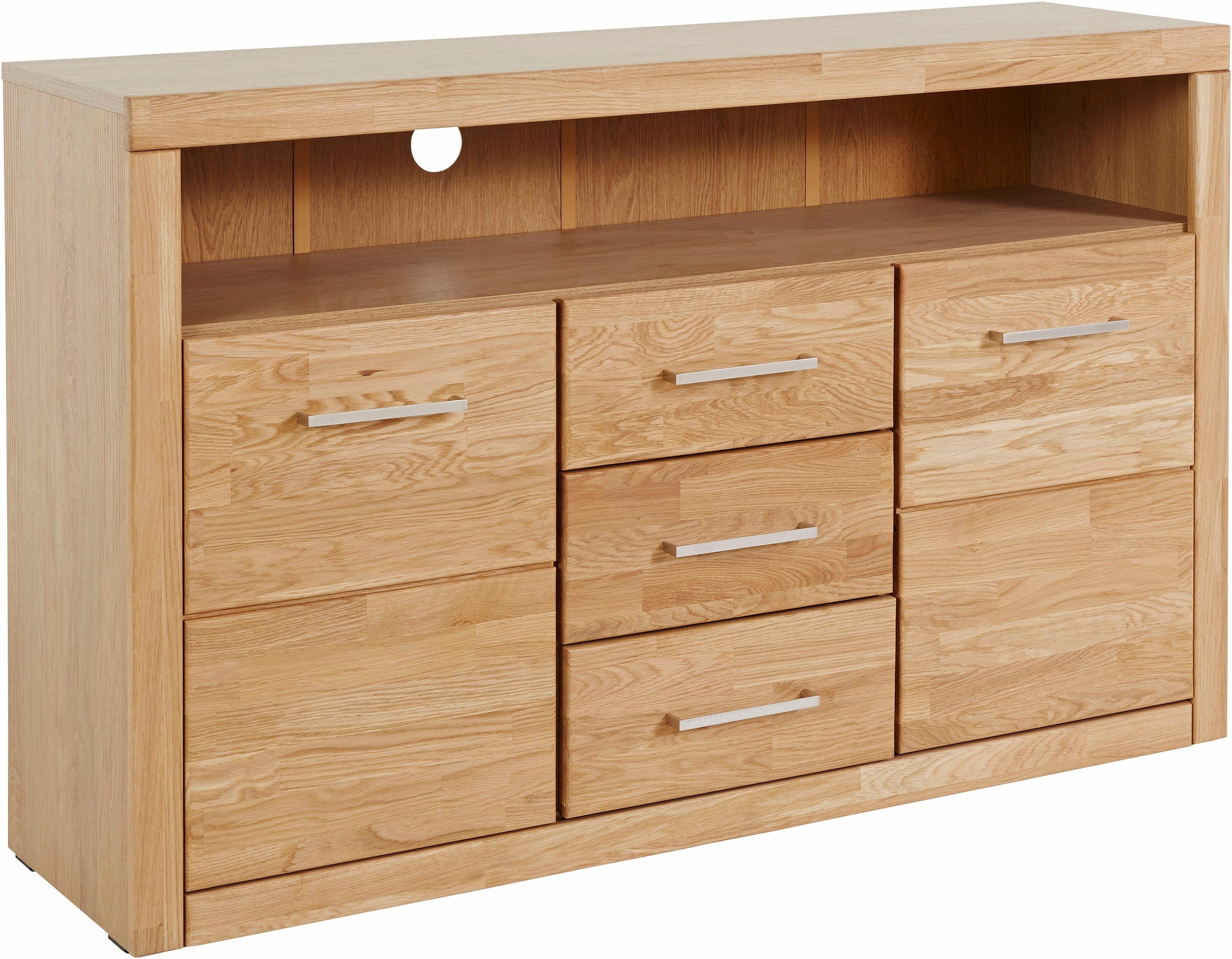 Home affaire Dressoir Ribe, 130cm breed, 80cm hoog, bovenblad massief hout, 6 vakken