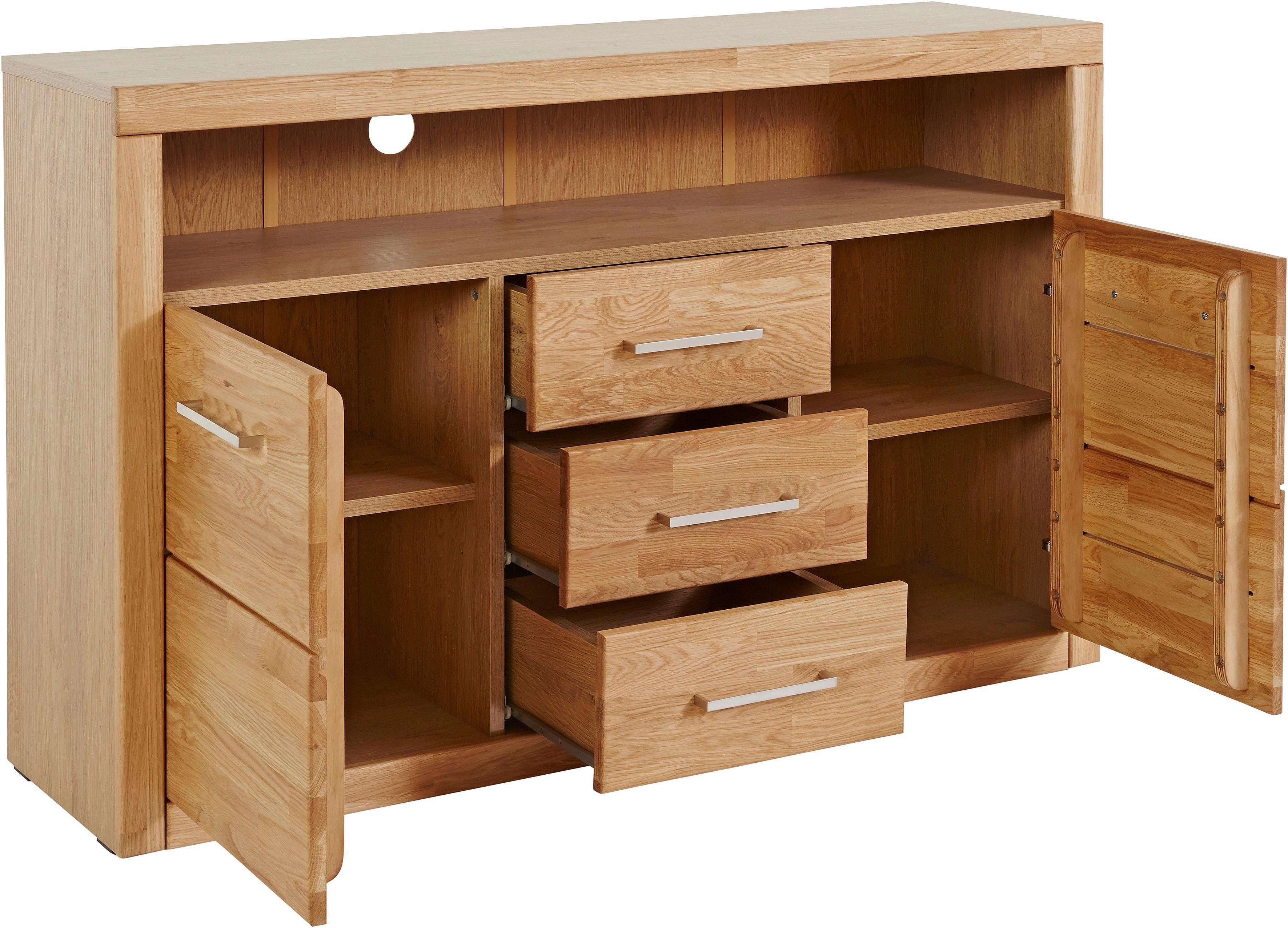 Home affaire Dressoir Ribe, 130cm breed, 80cm hoog, bovenblad massief hout, 6 vakken
