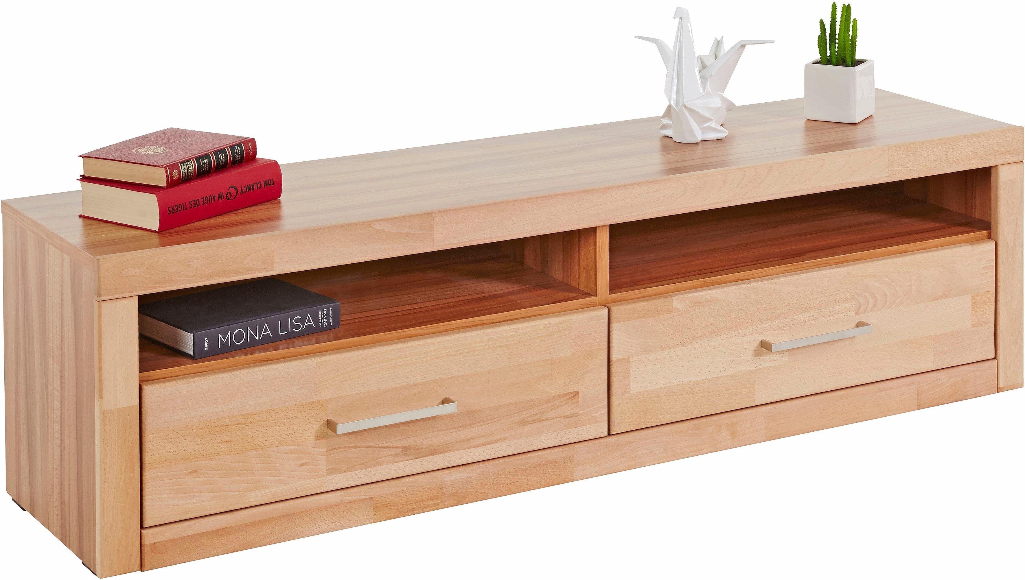 Home affaire Tv-meubel Ribe, 140cm breed, 38cm hoog met 2 kleppen Hout massief, houtmateriaal, metalen handgrepen, 2 kleppen