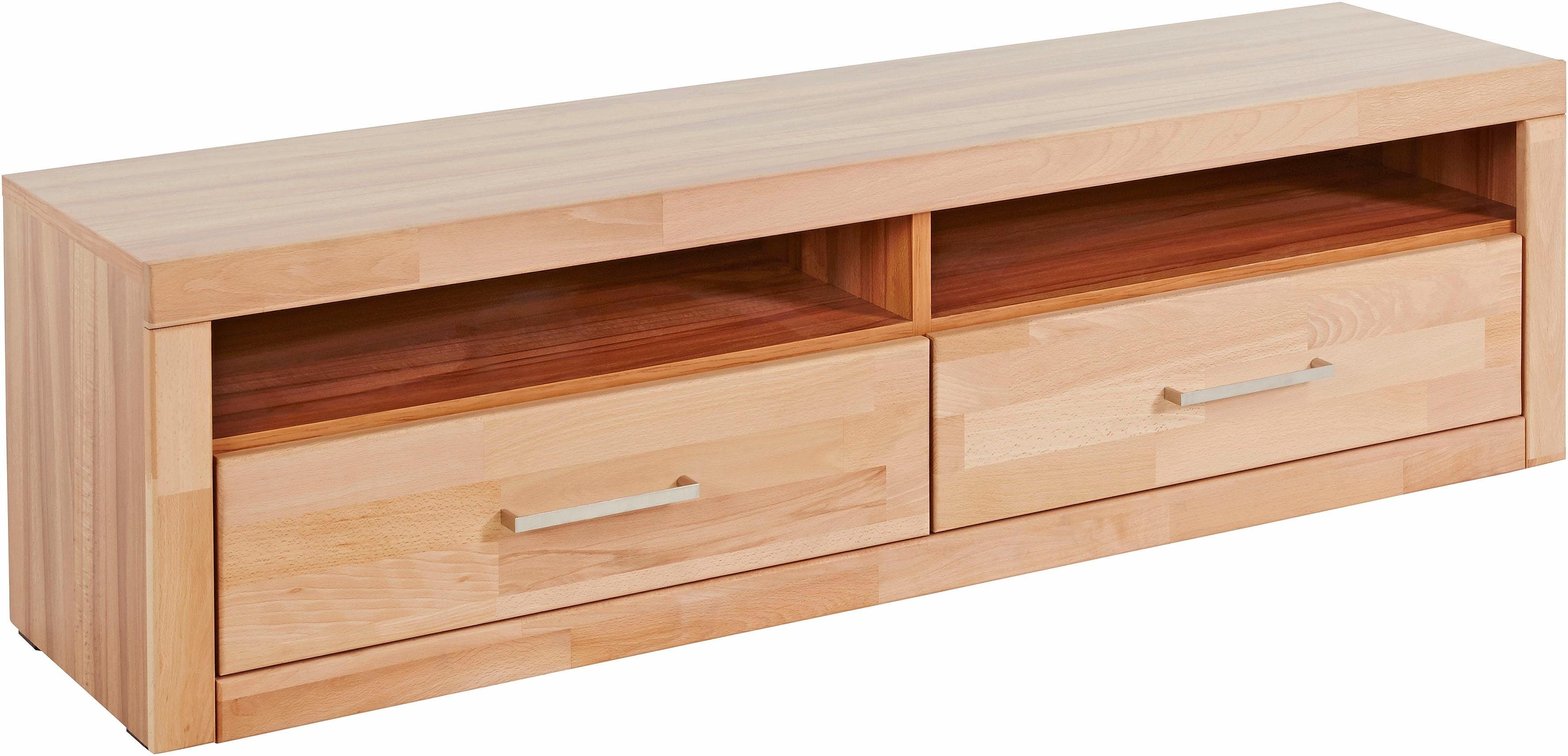 Home affaire Tv-meubel Ribe, 140cm breed, 38cm hoog met 2 kleppen Hout massief, houtmateriaal, metalen handgrepen, 2 kleppen