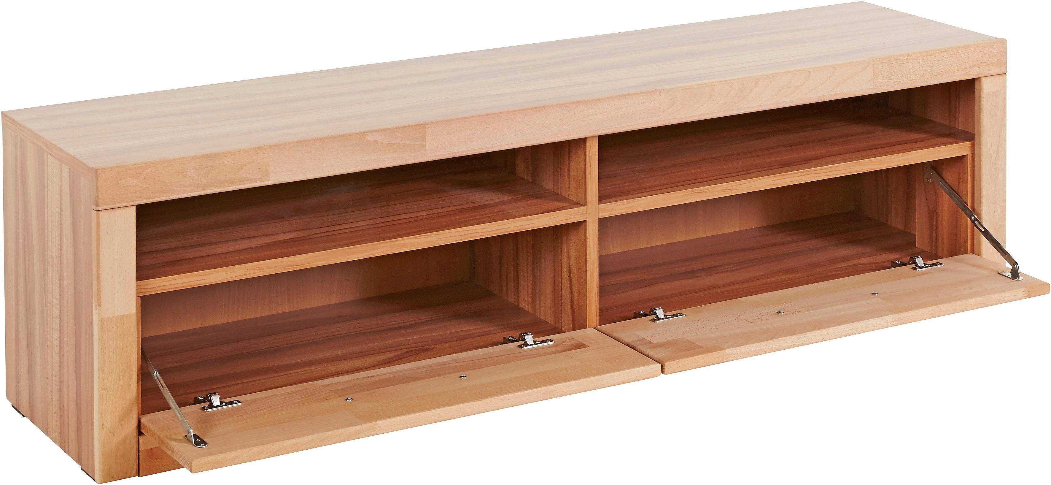 Home affaire Tv-meubel Ribe, 140cm breed, 38cm hoog met 2 kleppen Hout massief, houtmateriaal, metalen handgrepen, 2 kleppen