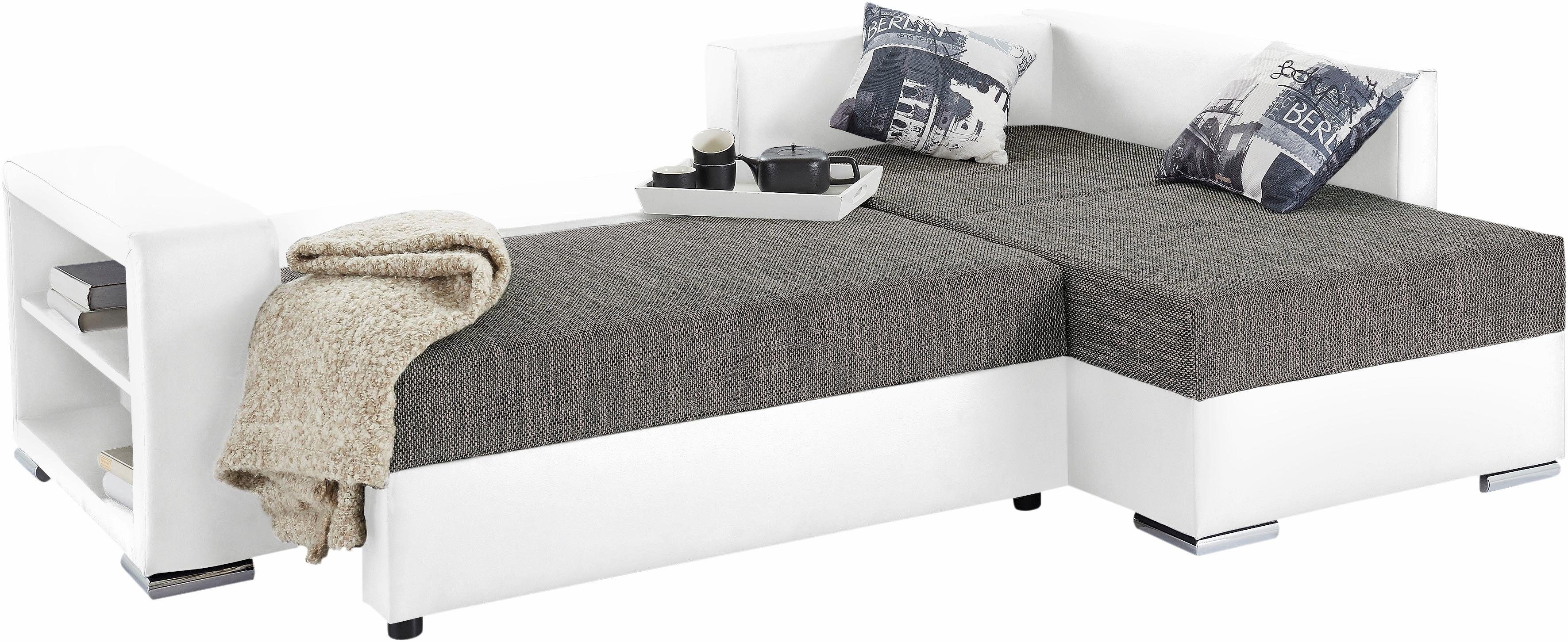 COLLECTION AB Hoekbank John L-vorm met bedfunctie, bedlade en geïntegreerd rek