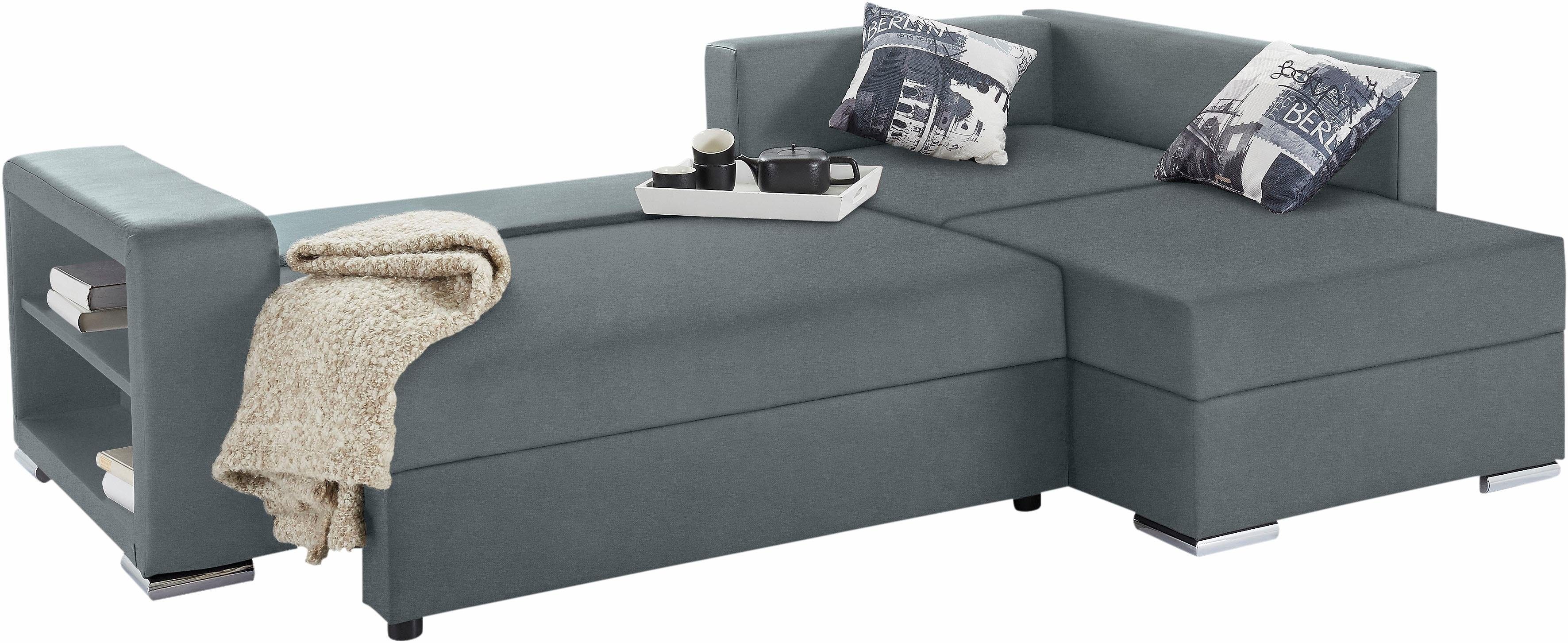 COLLECTION AB Hoekbank John L-vorm met bedfunctie, bedlade en geïntegreerd rek