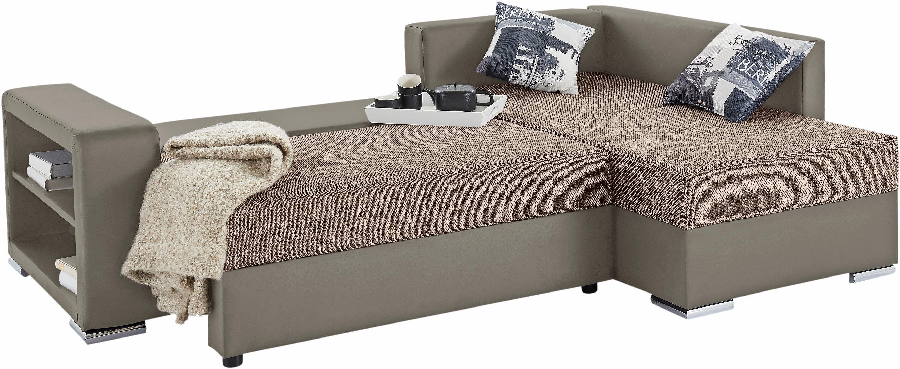 COLLECTION AB Hoekbank John L-vorm met bedfunctie, bedlade en geïntegreerd rek