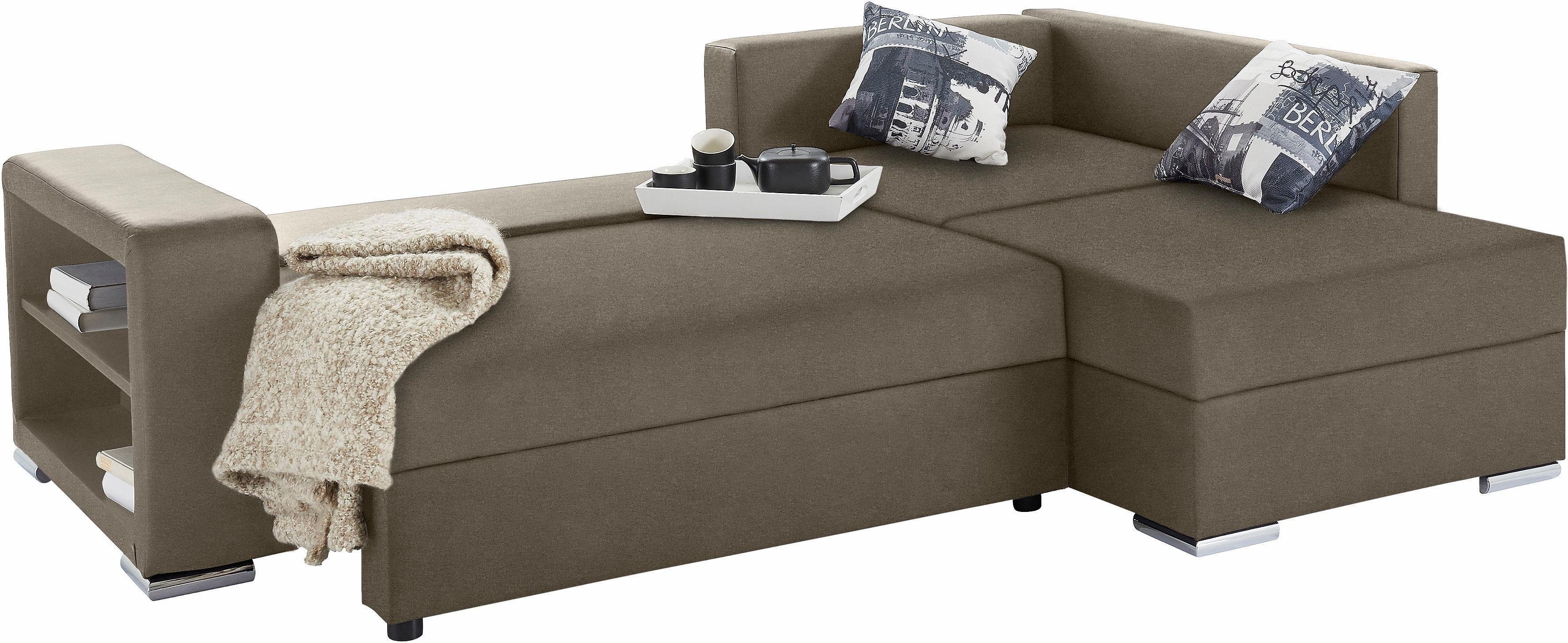 COLLECTION AB Hoekbank John L-vorm met bedfunctie, bedlade en geïntegreerd rek