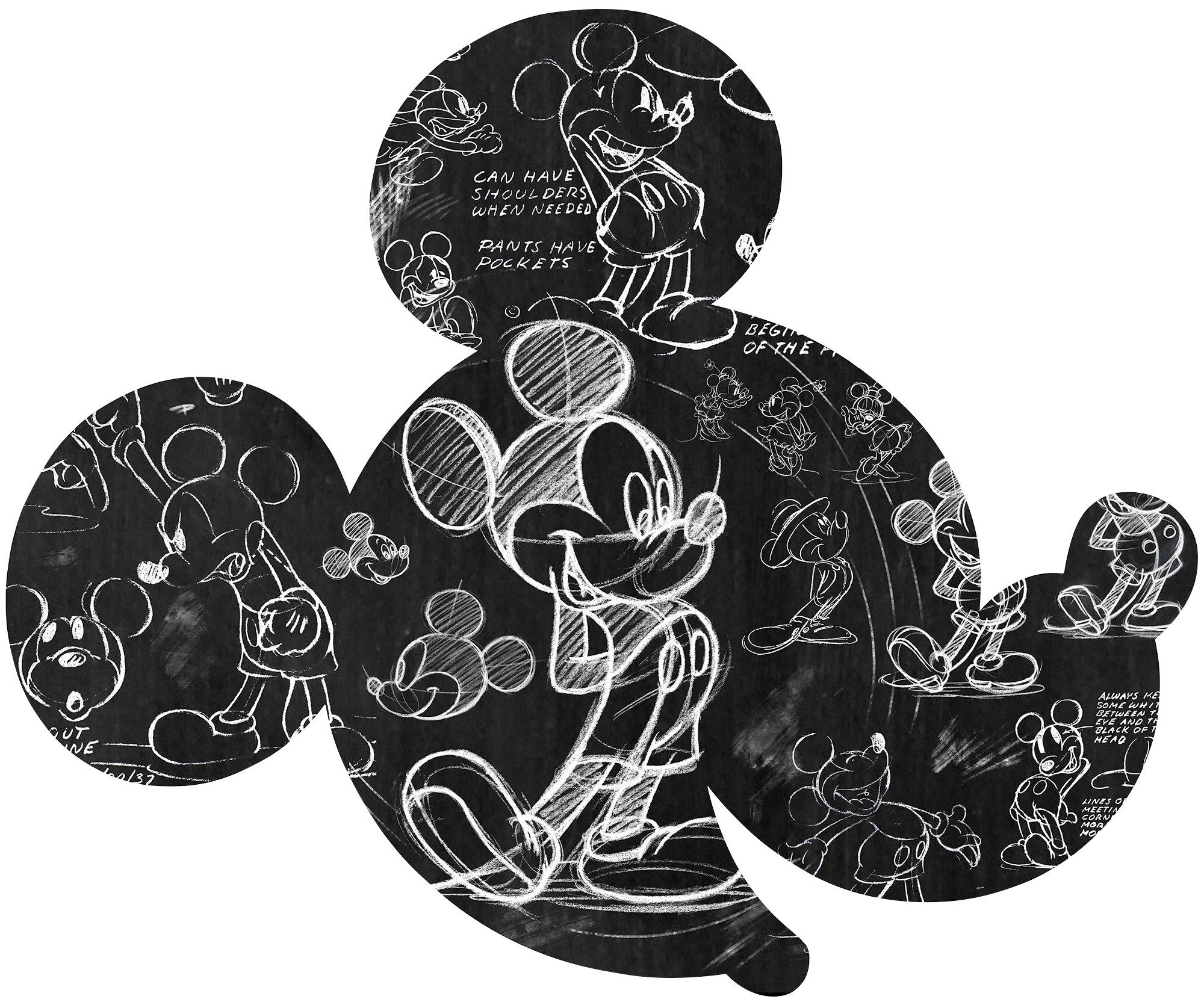 komar vliesbehang mickey head illustration 125 x 125 cm (breedte x hoogte), rond en zelfklevend (1 stuk) zwart