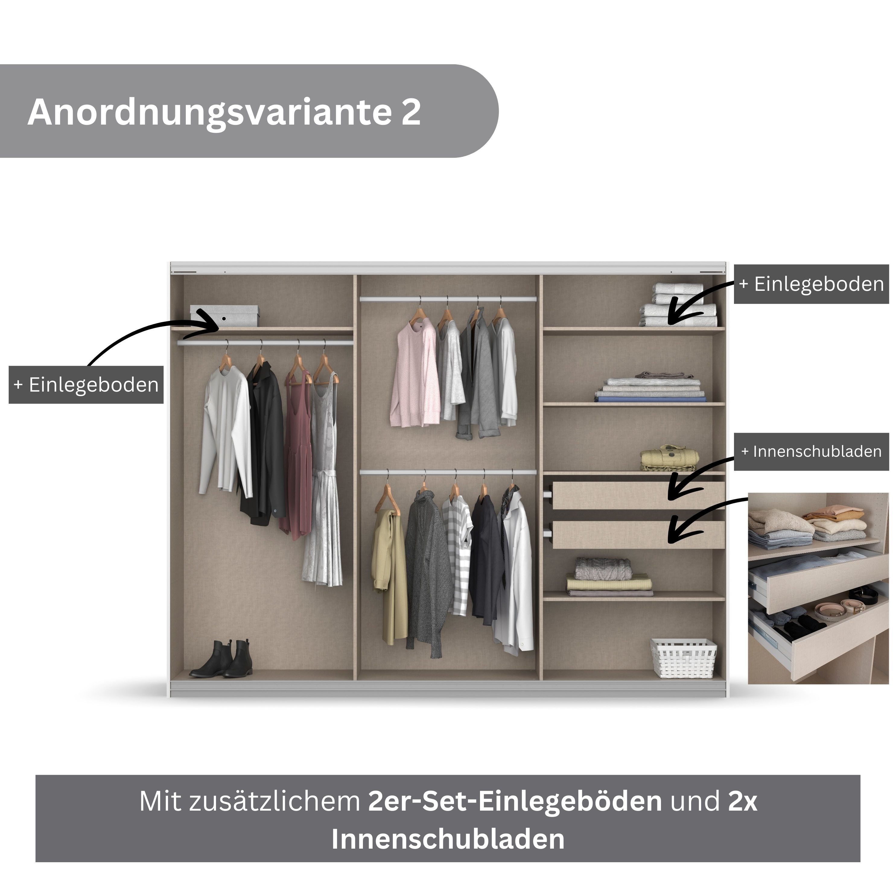 rauch Zweefdeurkast Kledingkast kast garderobe KOLUNA met decor-front inclusief 2 binnenladen en extra legplanken made in germany