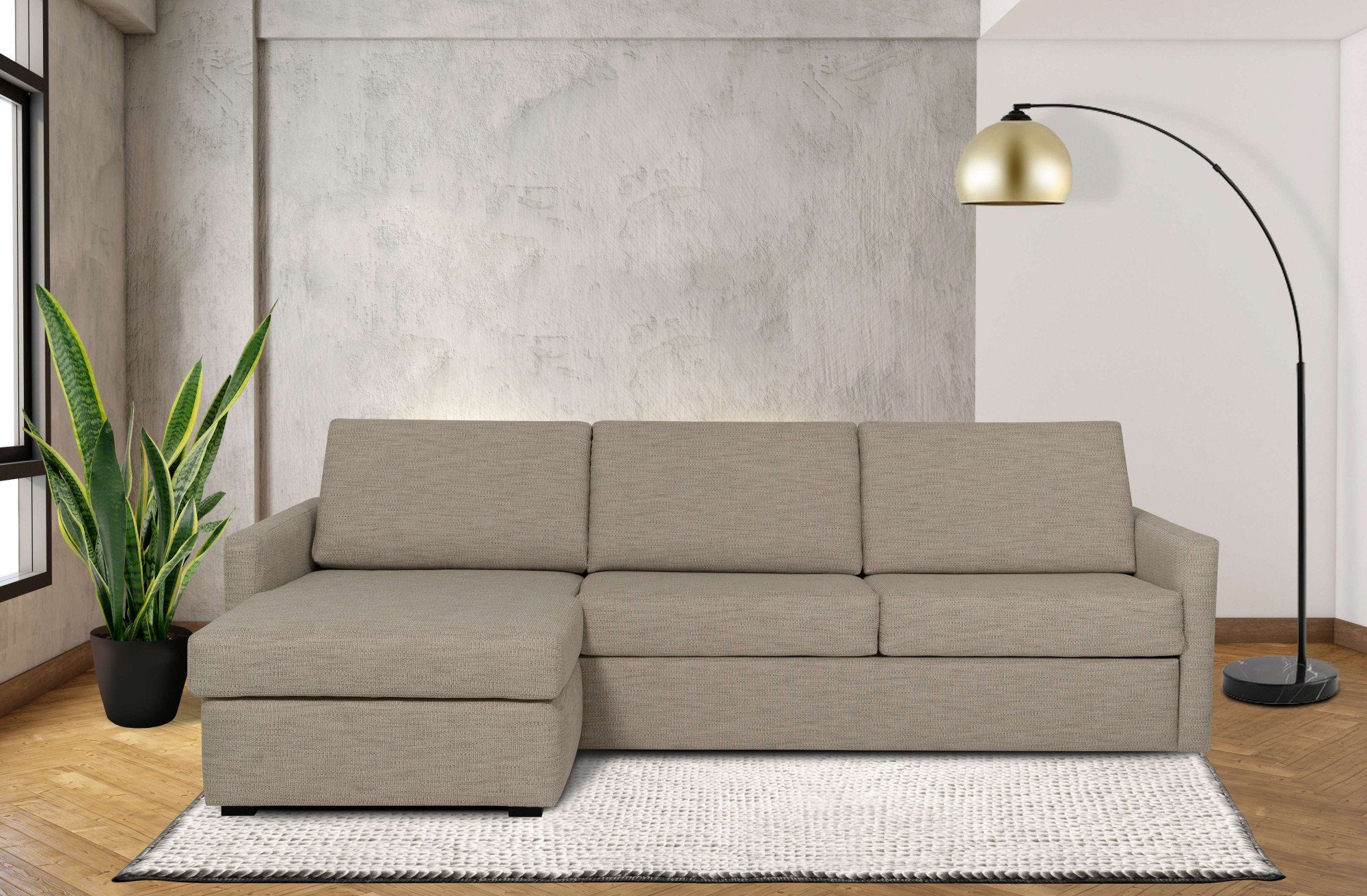 Places of Style Slaapbank GOLDPOINT hoekbank 264 cm, ligoppervlak (140/200 cm), L-vorm, Slaapfunctie, Bonell-binnenveringsmatras en volwaardige bedfunctie