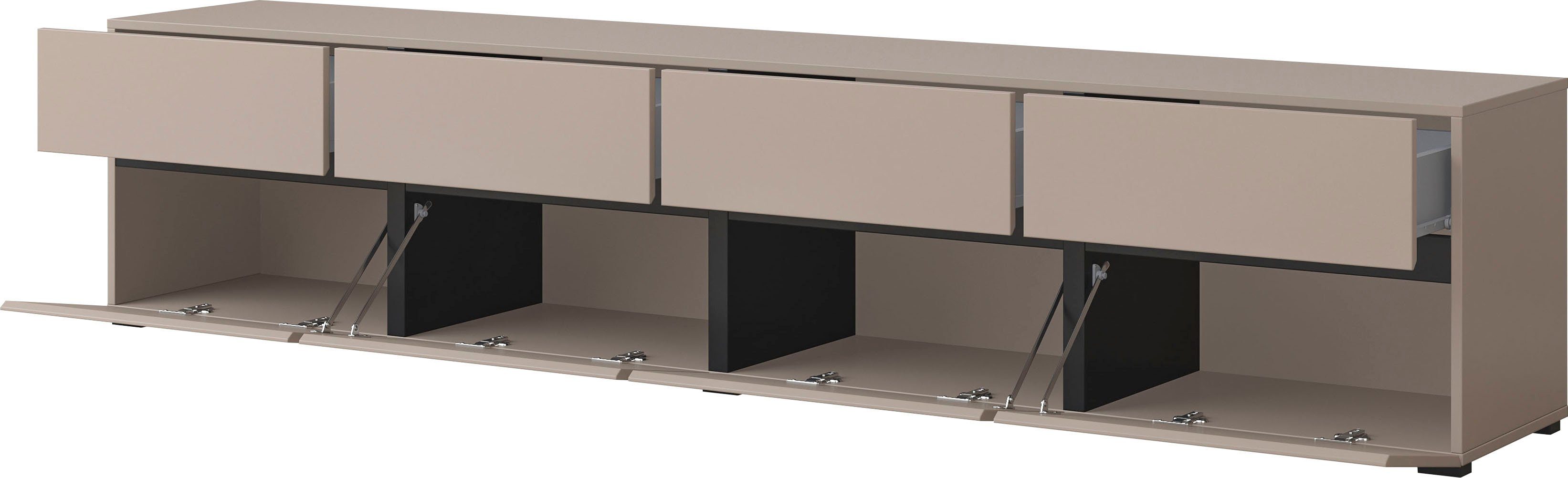 INOSIGN Tv-meubel Cross, moderne greeploze TV-kommode, 4 kleppen/4 lades Breedte 225 cm, tv-kast met veel opbergruimte, tv-meubel