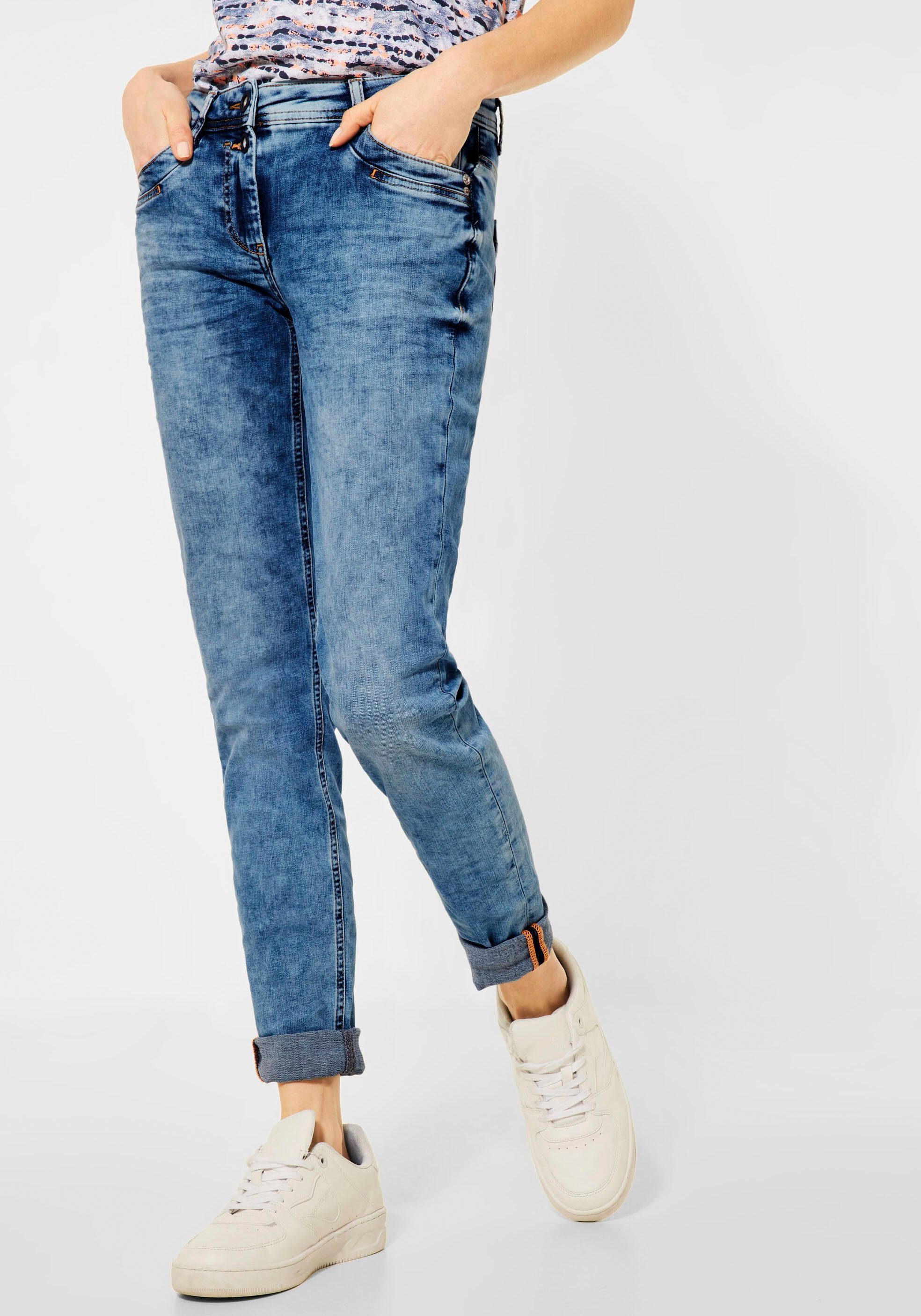 cecil loose fit jeans stijl scarlett in onregelmatige wassing blauw