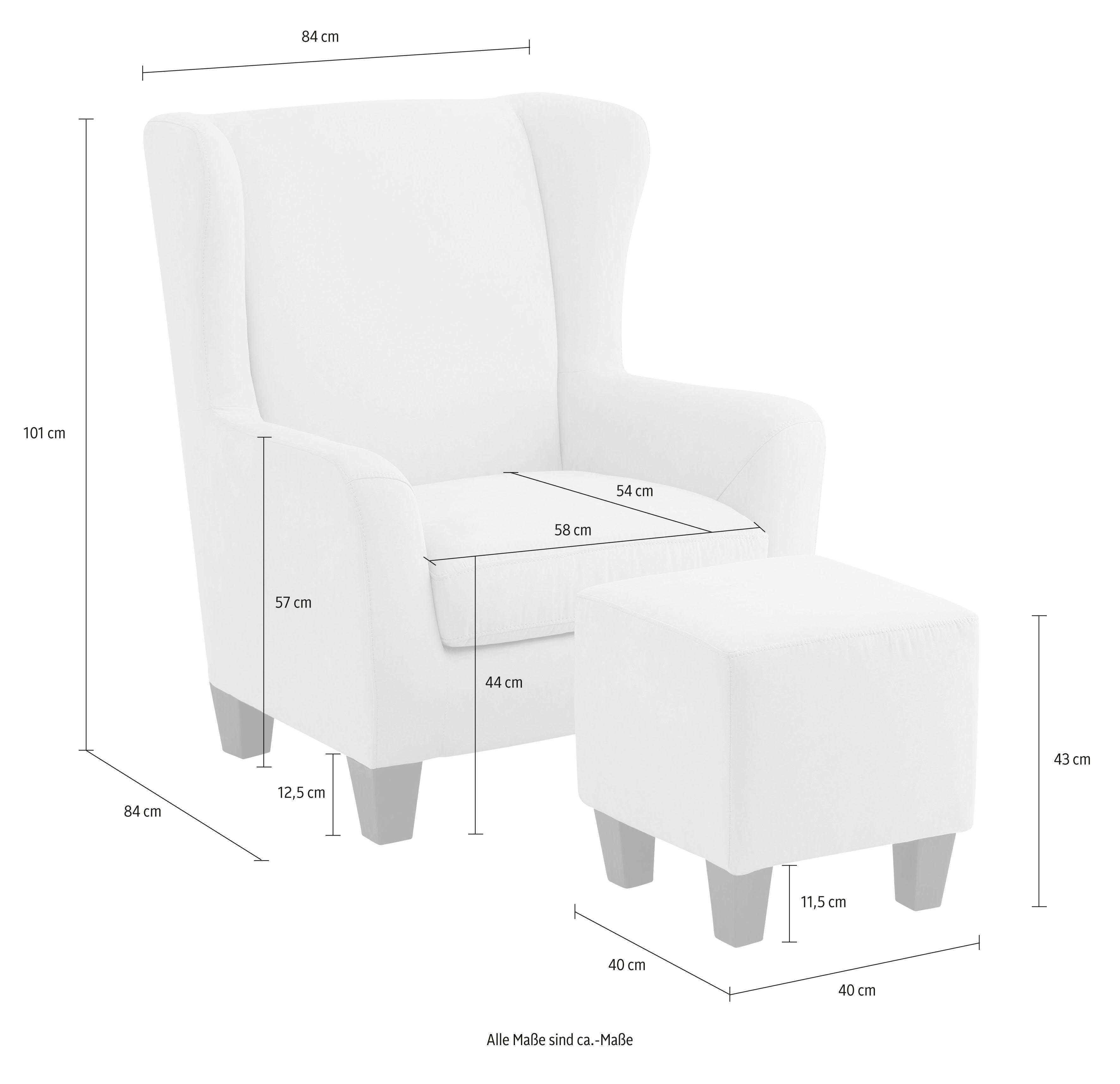 Home affaire Oorfauteuil Chilly, stoel met poef en verenvering, in cord en microvezel bekleding, onze permanente lage prijs (set, 2 stuks)